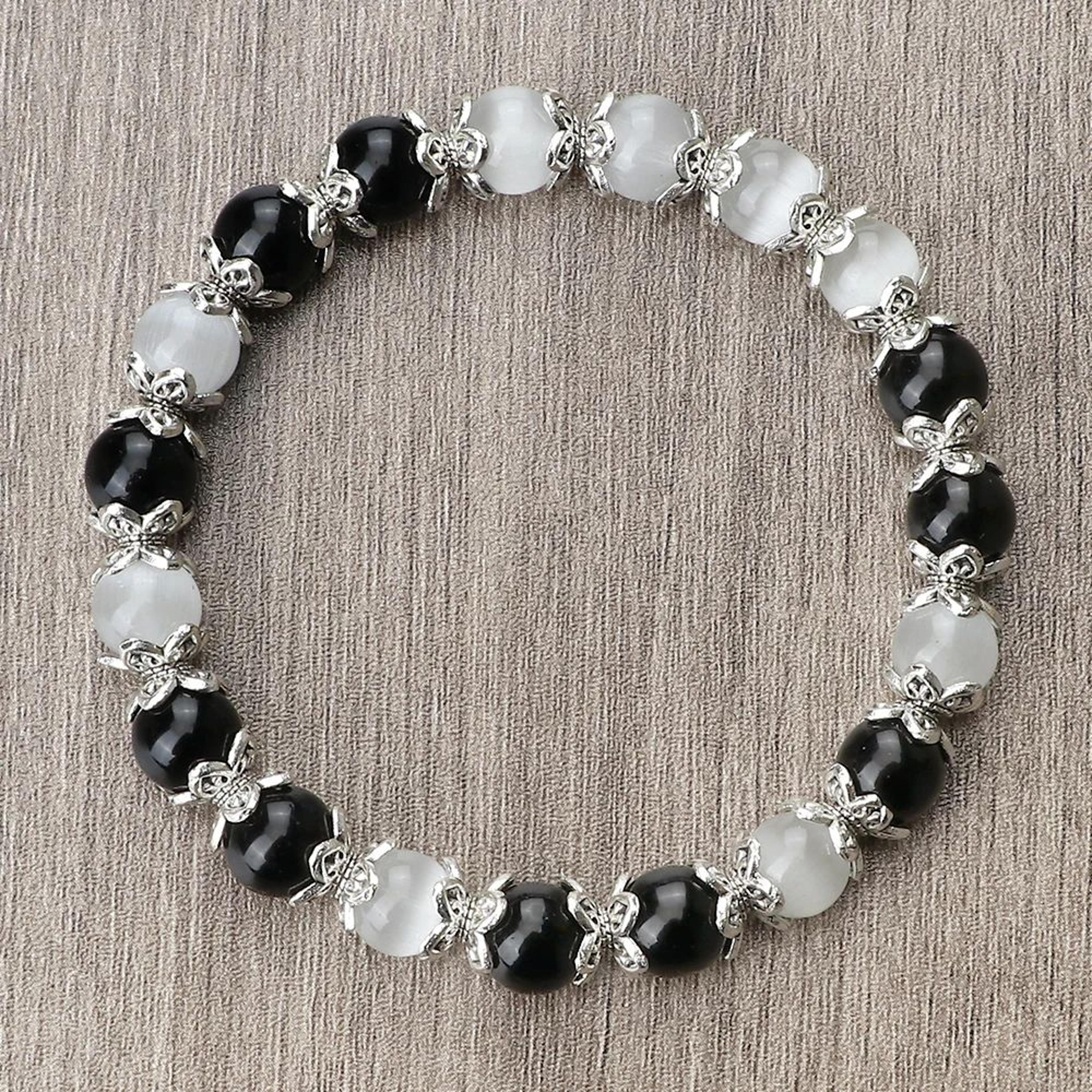harmony balance natural stone bracelet – rose quartz, onyx & lava bead stretch bracelet