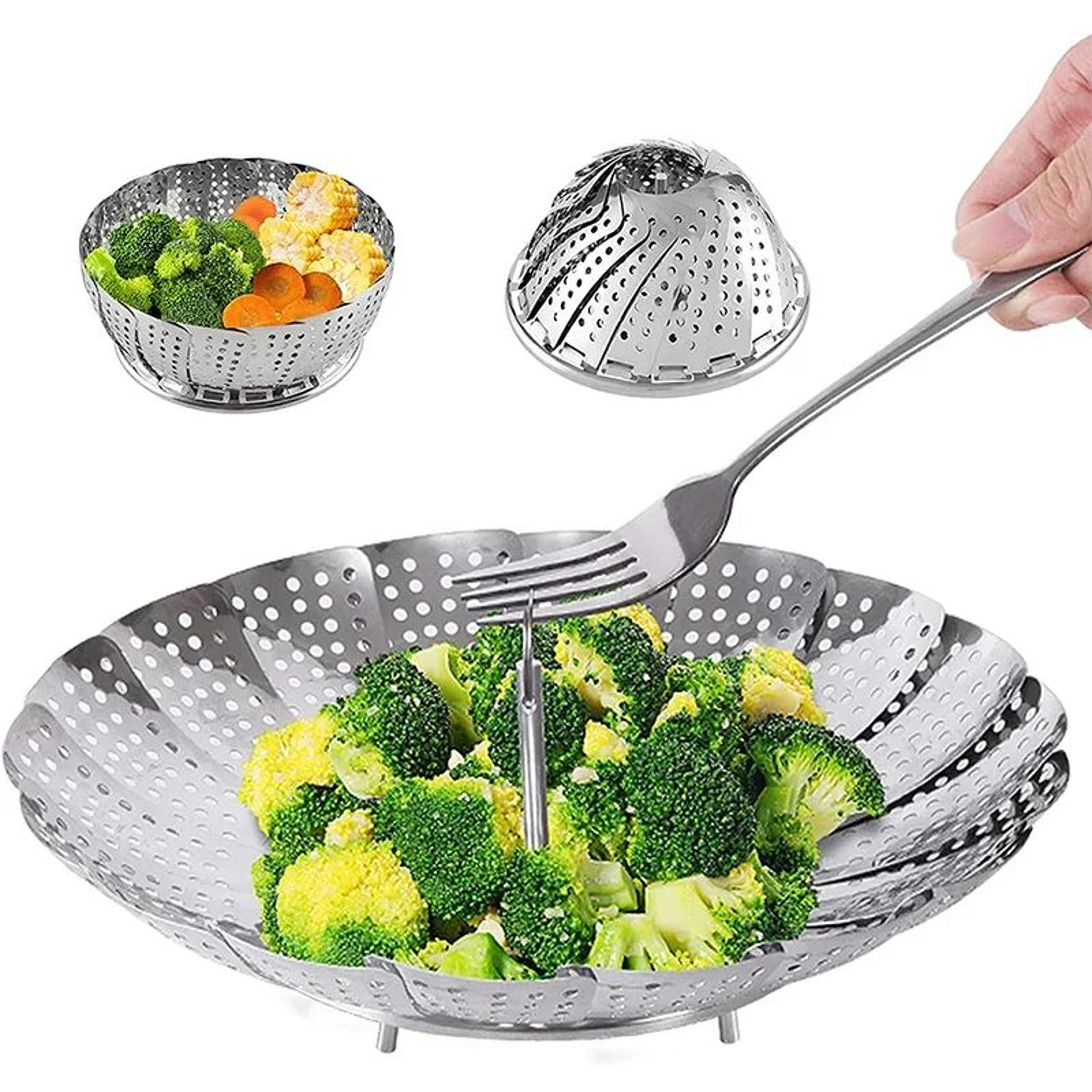 expandable stainless steel vegetable steamer basket insert for pots