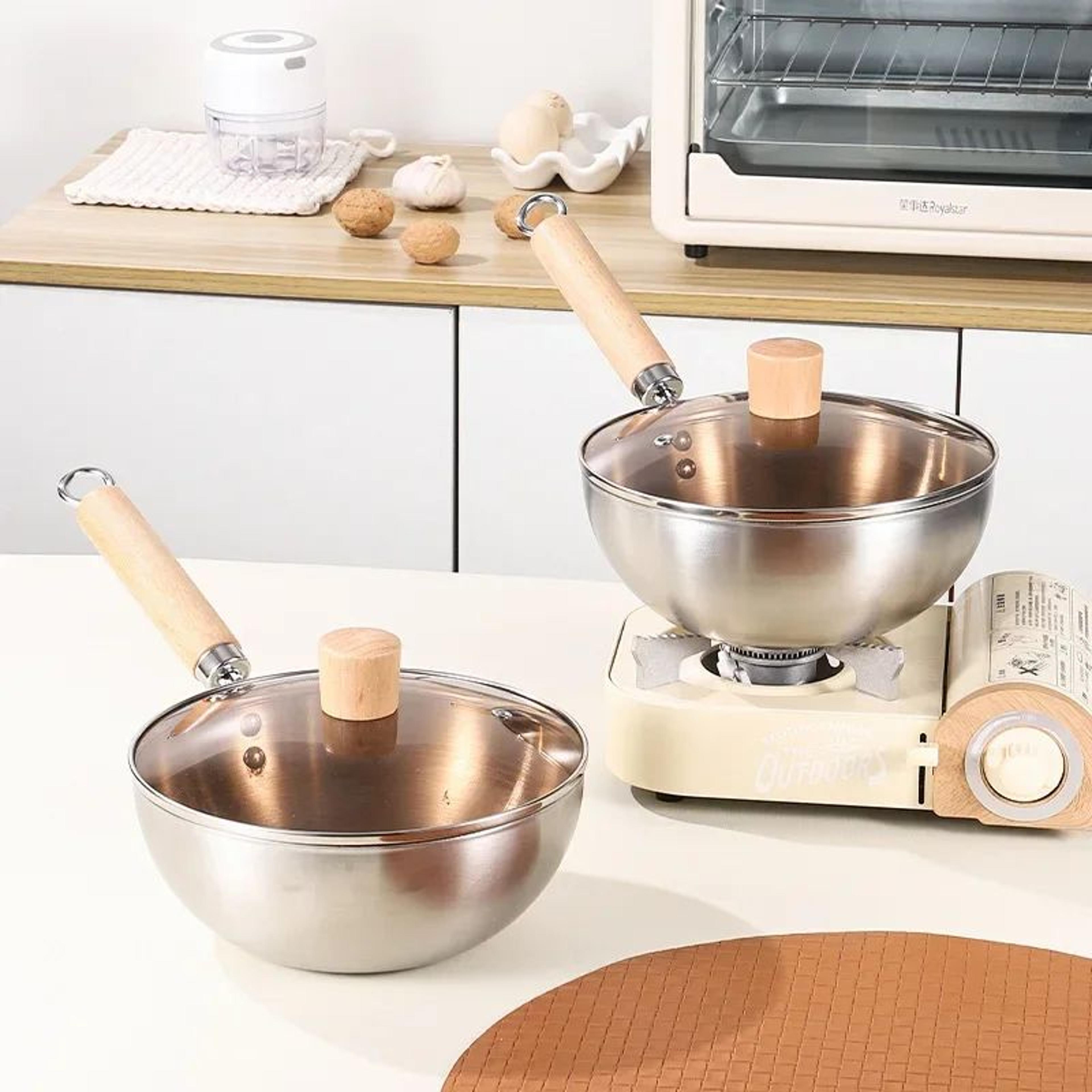 stainless steel wok pan – small non-coated stir fry skillet for induction & gas cooking