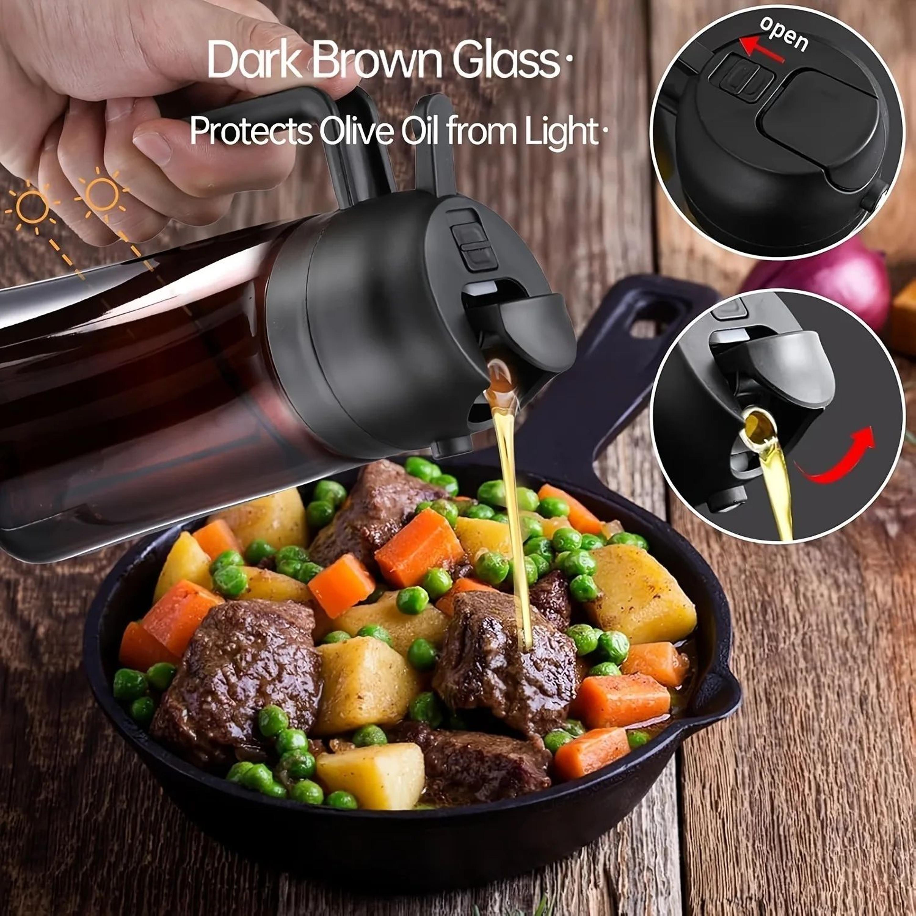 2-in-1 light-protect olive oil sprayer & dispenser bottle (470ml glass)