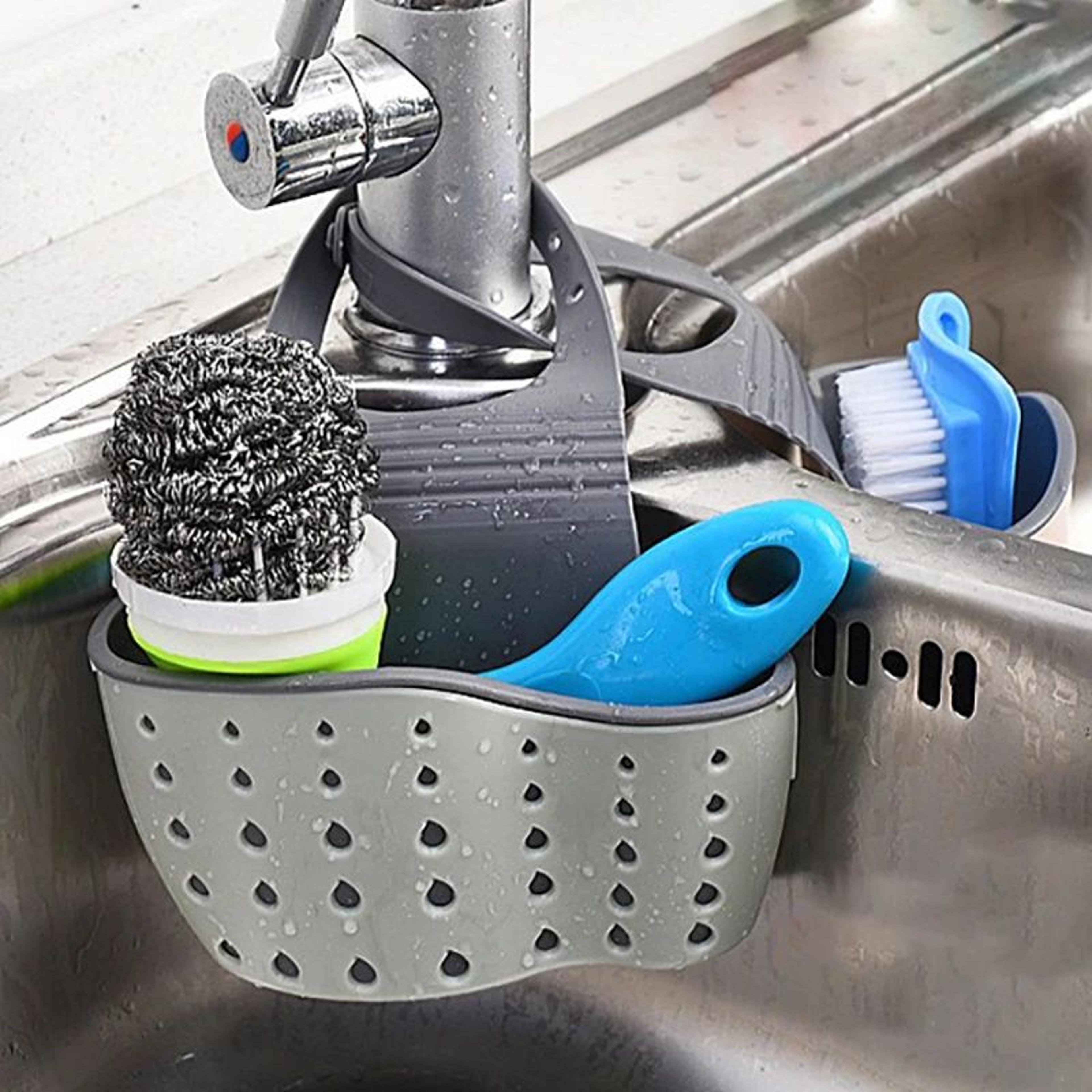 stainless steel sink sponge holder & kitchen sink organizer with drain tray