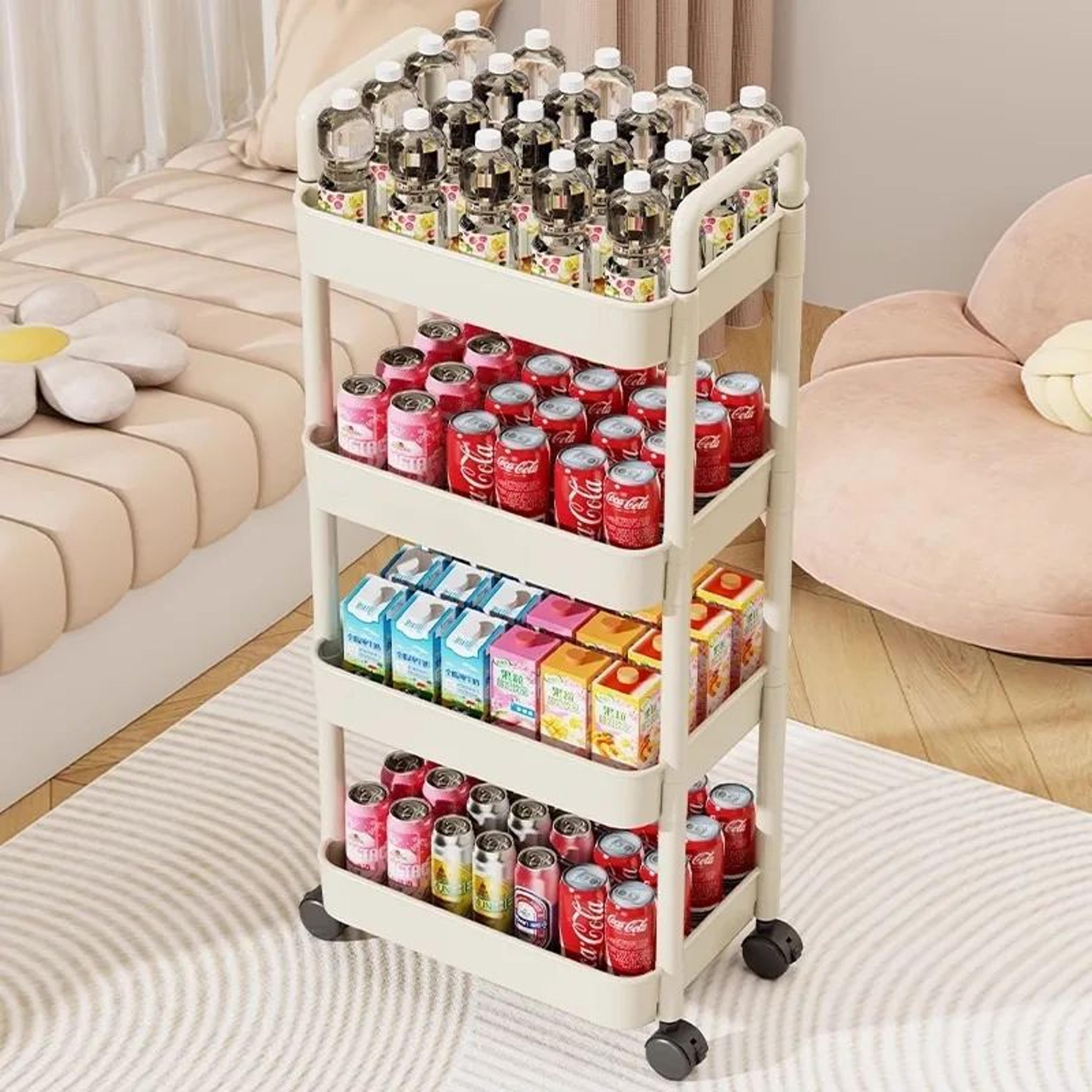 rolling storage cart with handle – multi-layer kitchen storage trolley organizer