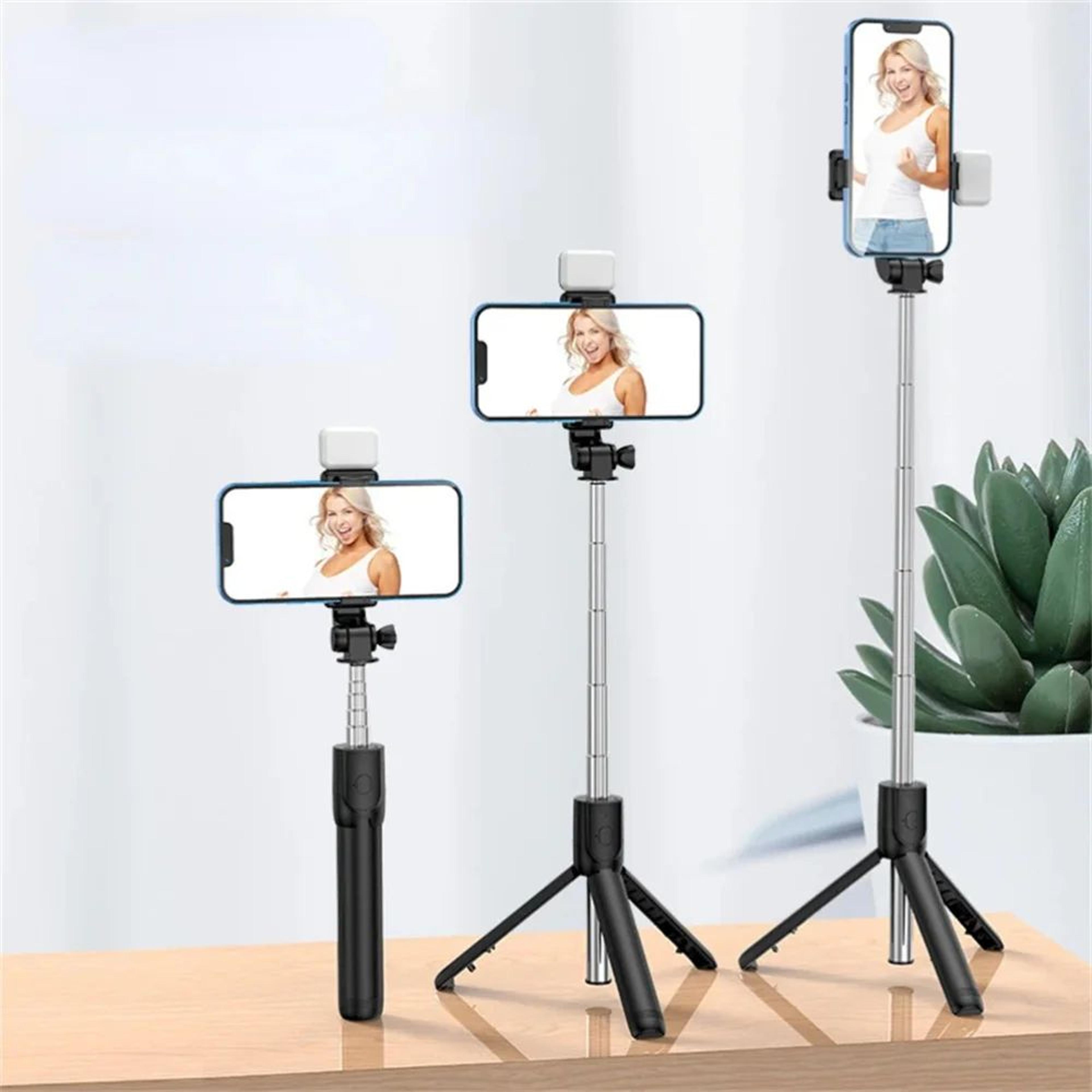 all-in-one bluetooth selfie stick tripod with wireless remote for iphone & android