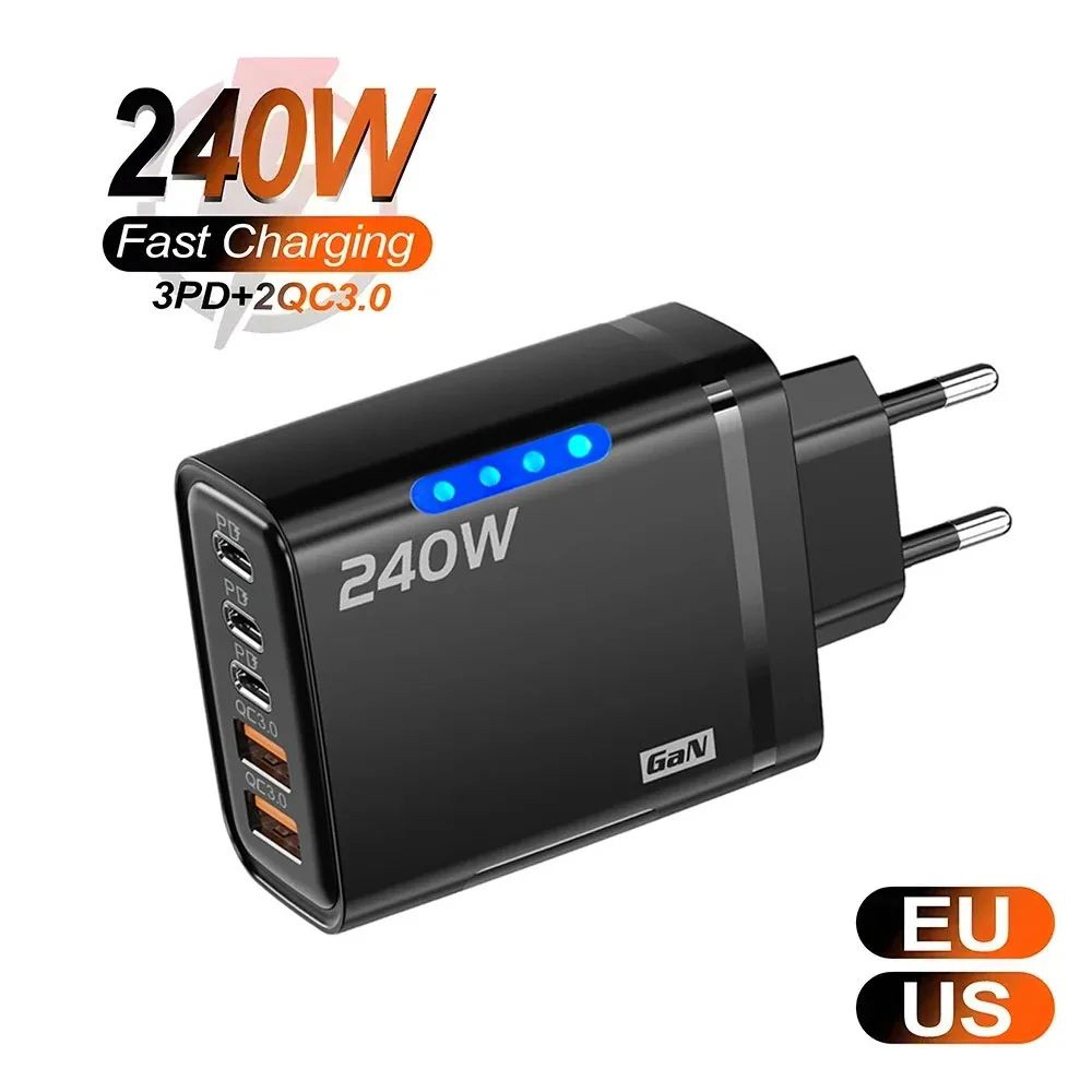 240w gan usb-c fast charger – 5-port multi device power hub