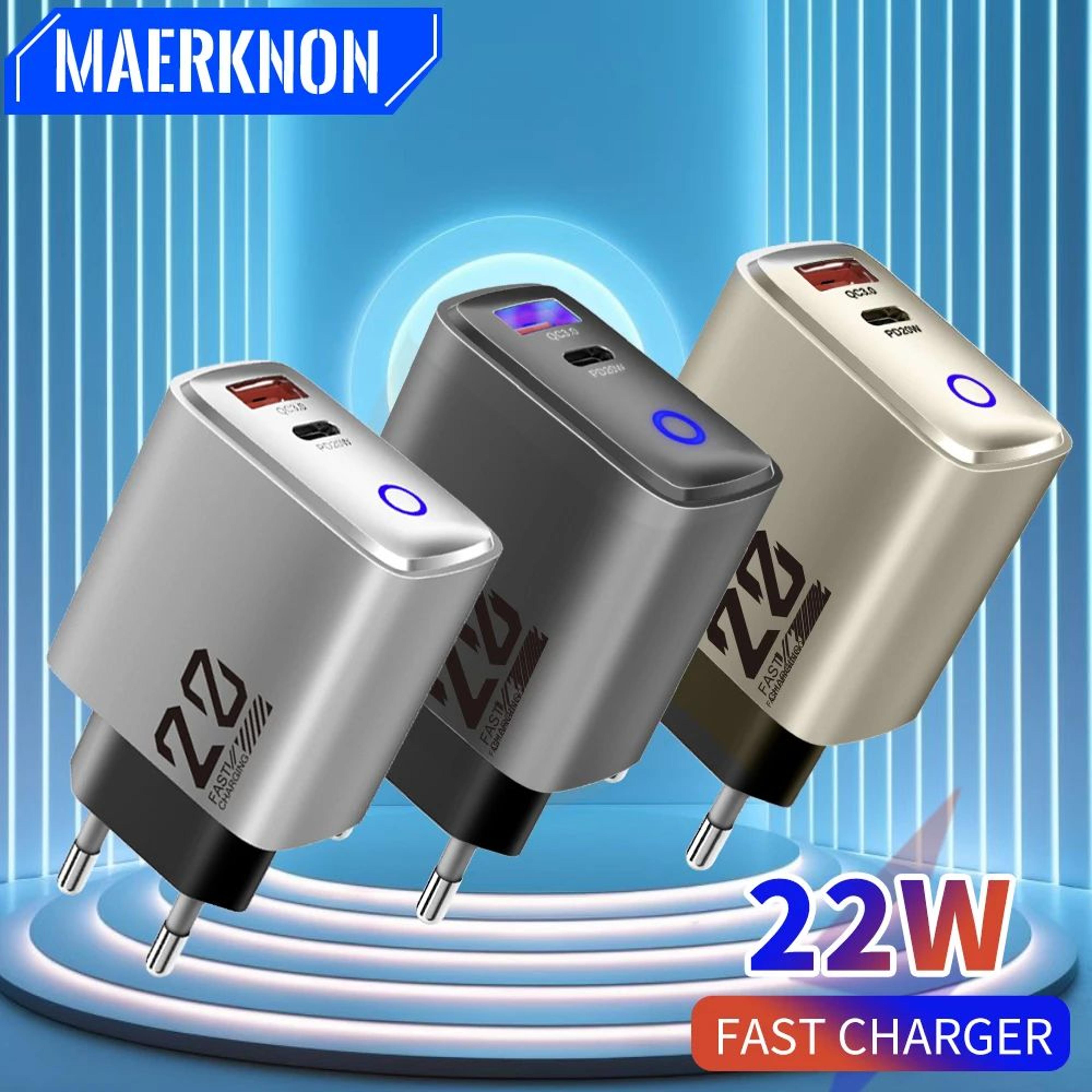 22w usb-c fast charger dual port wall adapter with quick charge 3.0 for iphone & android