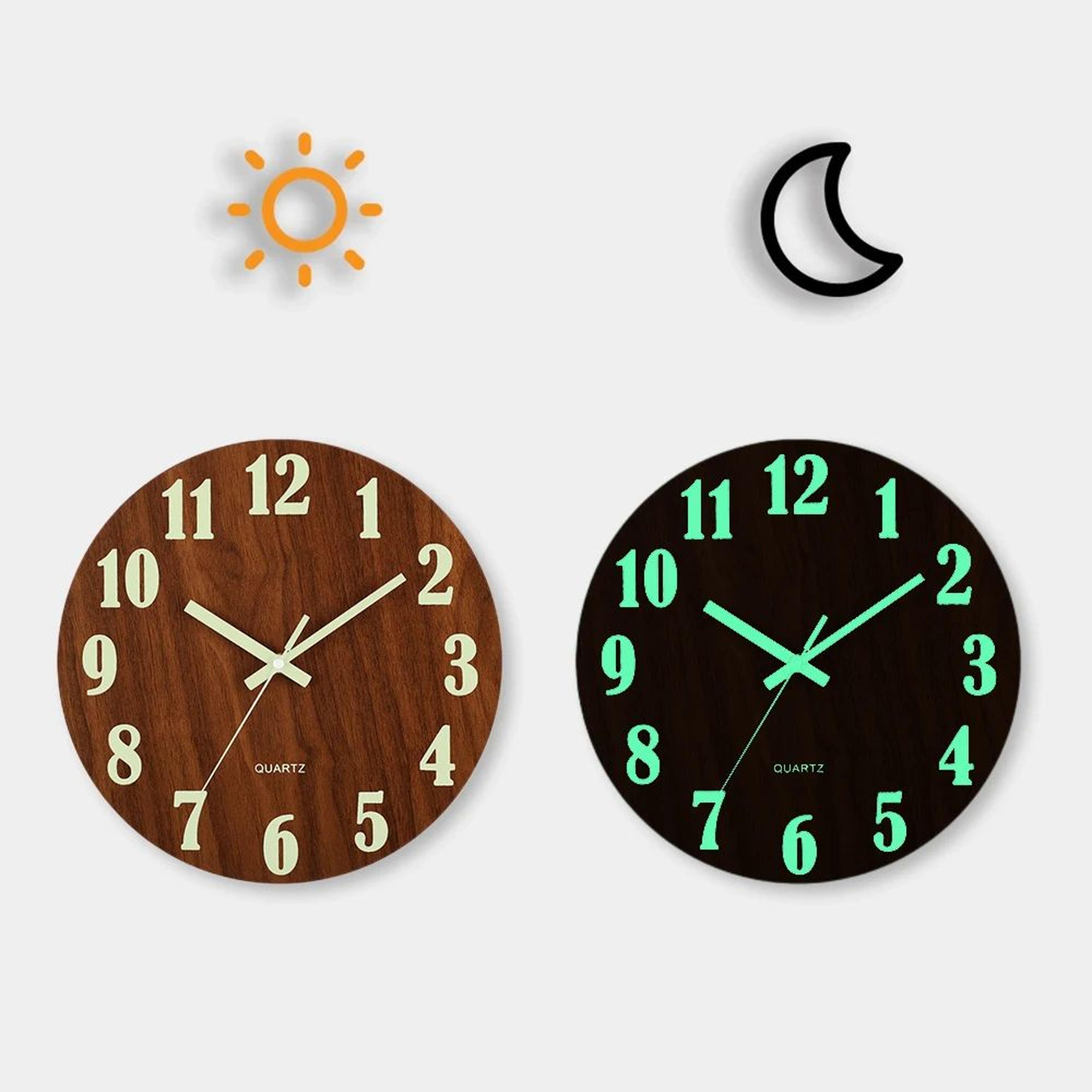 luminous wooden wall clock with night light – silent non ticking nordic design