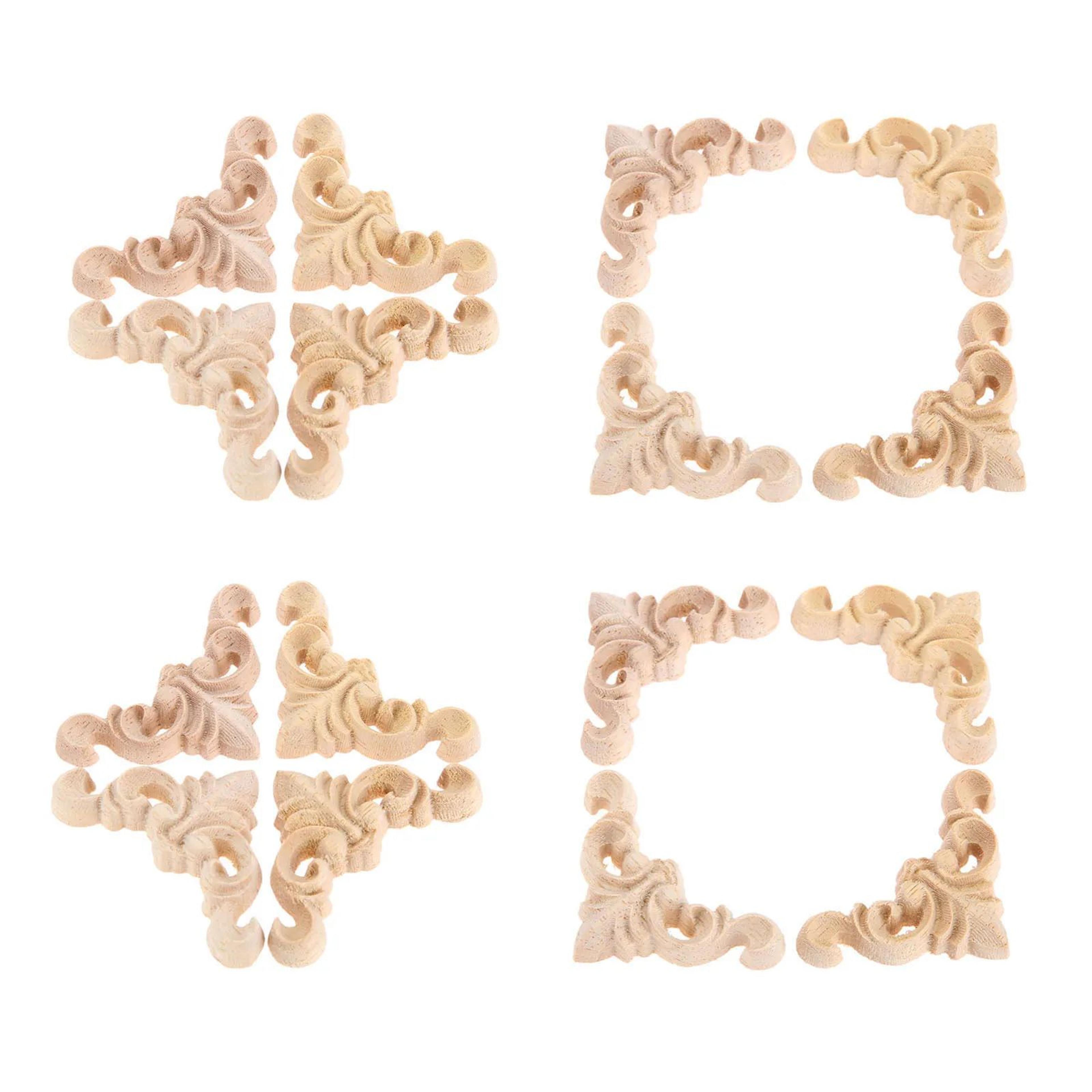 vintage wood carving appliques set – decorative wooden corner onlays for furniture & wall accents (16pcs)