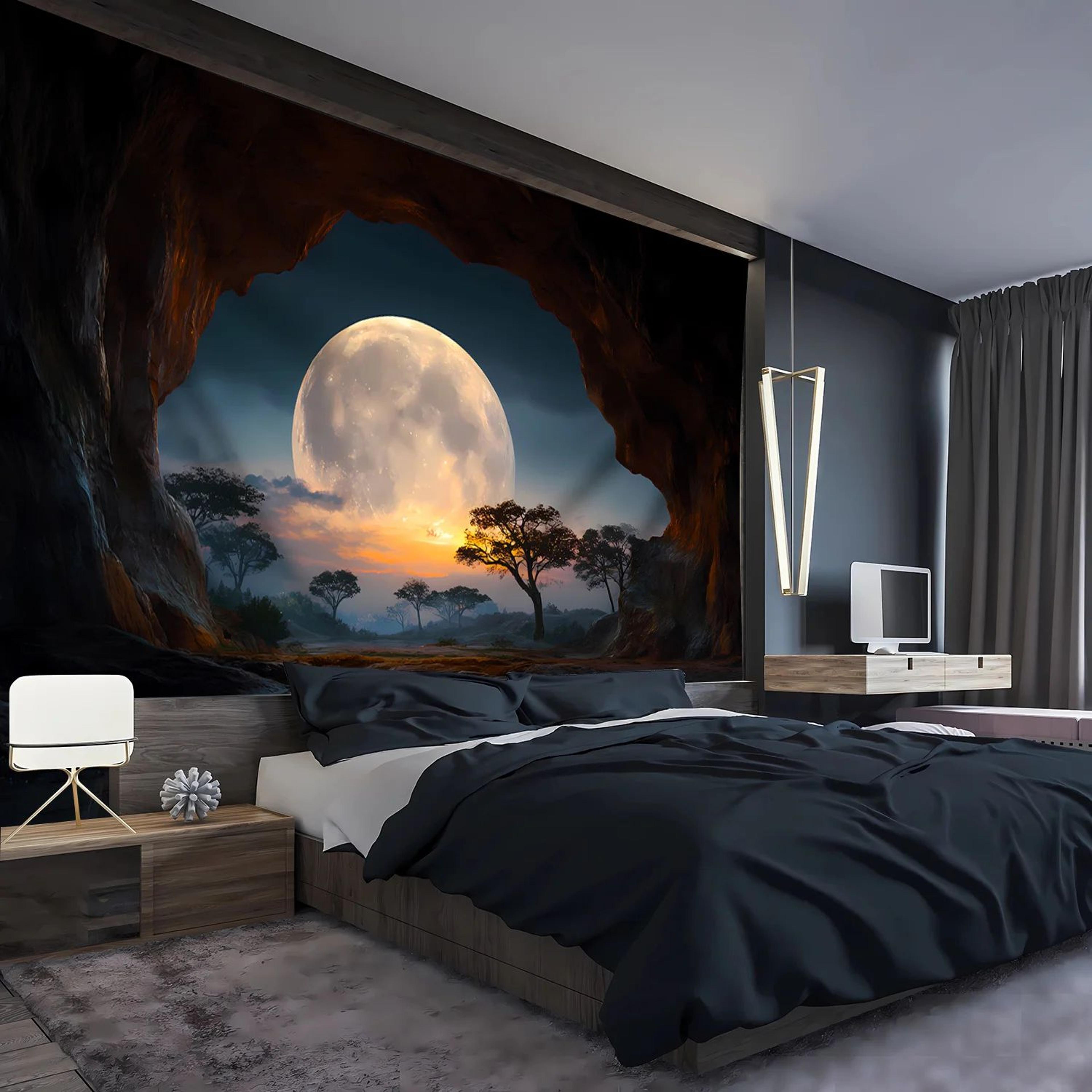 moonlit forest cave landscape tapestry for bedroom and living room decor