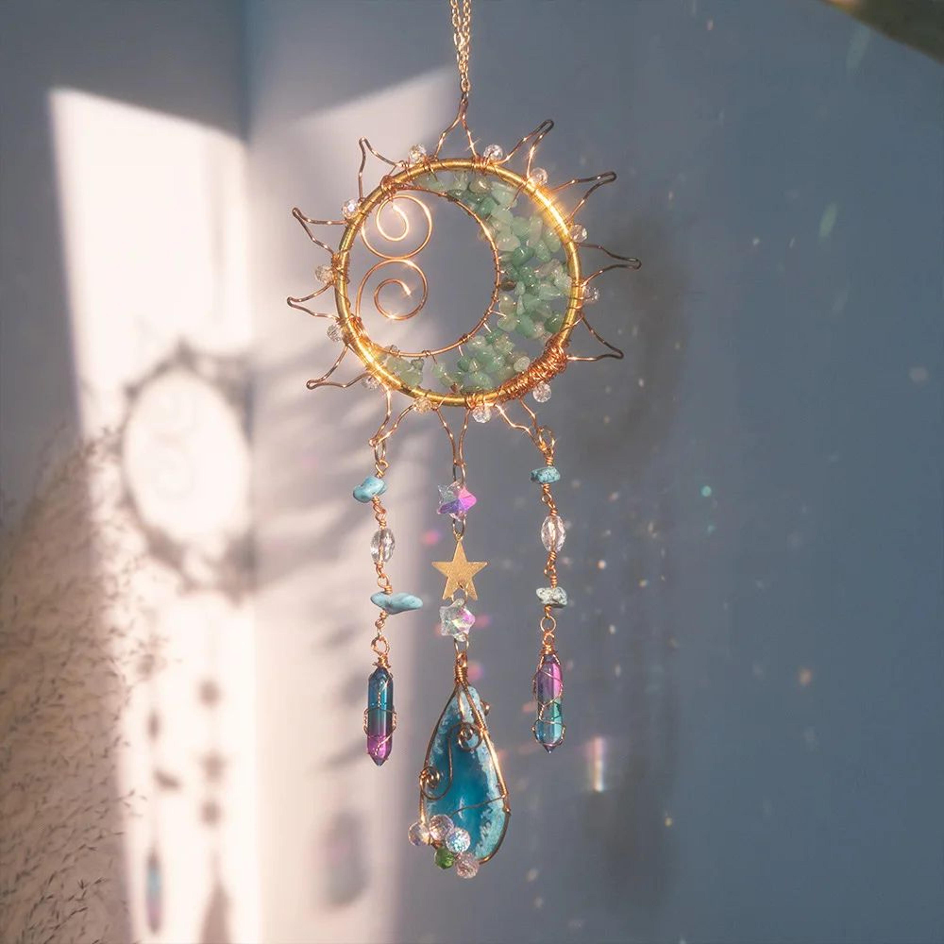 crystal suncatcher wind chime with rainbow prism light catcher