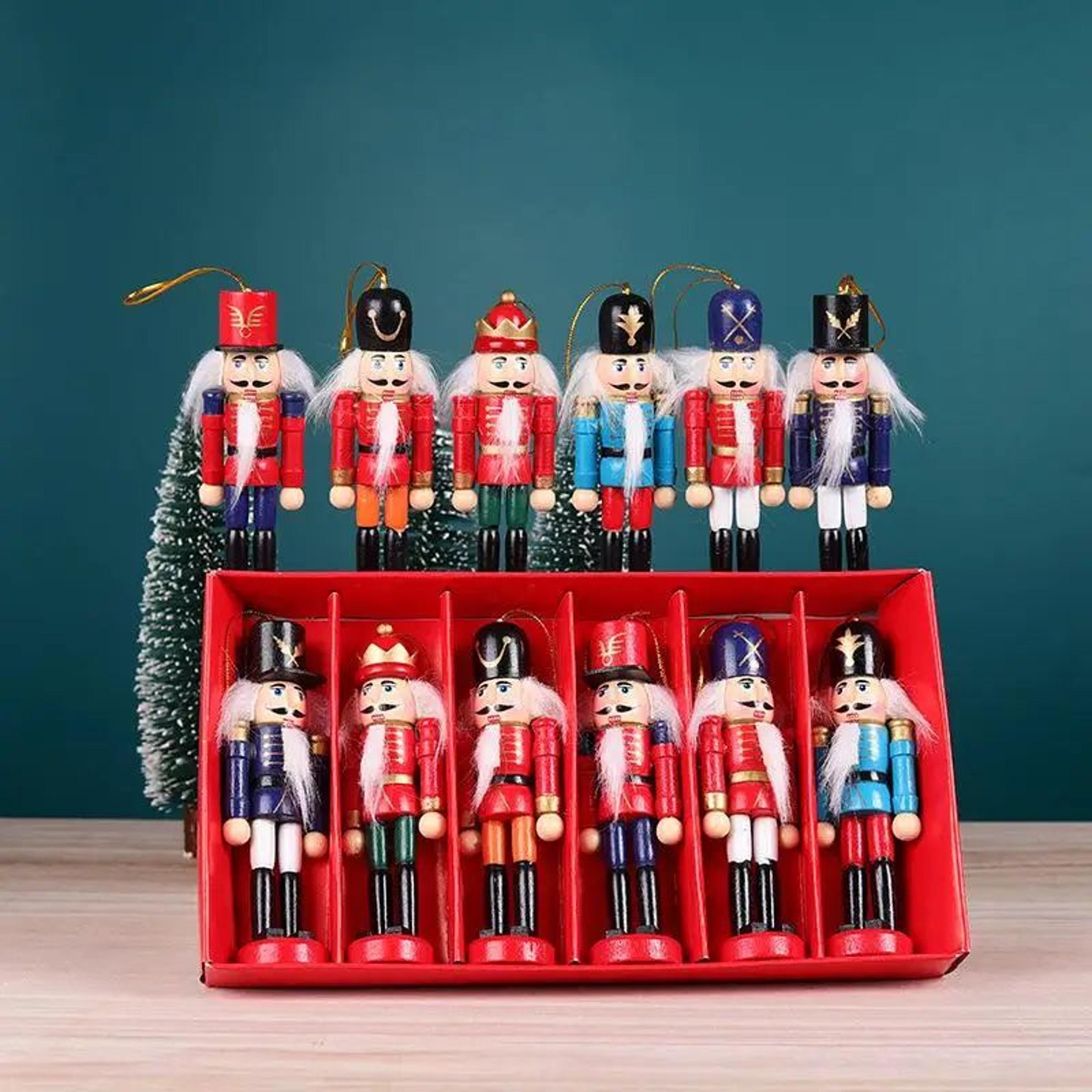 mini wooden nutcracker ornament set, 12cm mini nutcracker figurines for christmas desktop decor