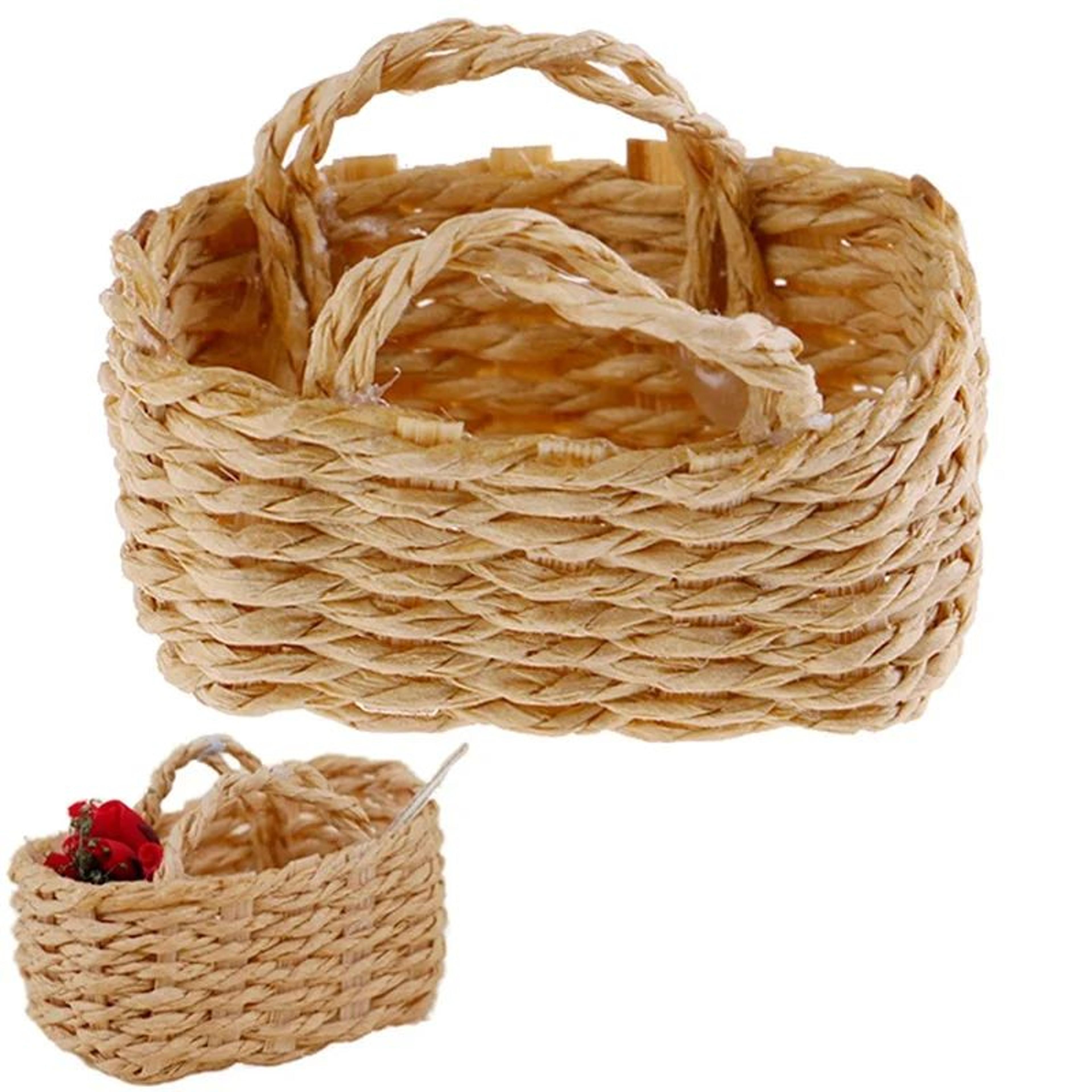 handwoven mini rattan dollhouse basket – realistic miniature food basket for 1/12 scale decor