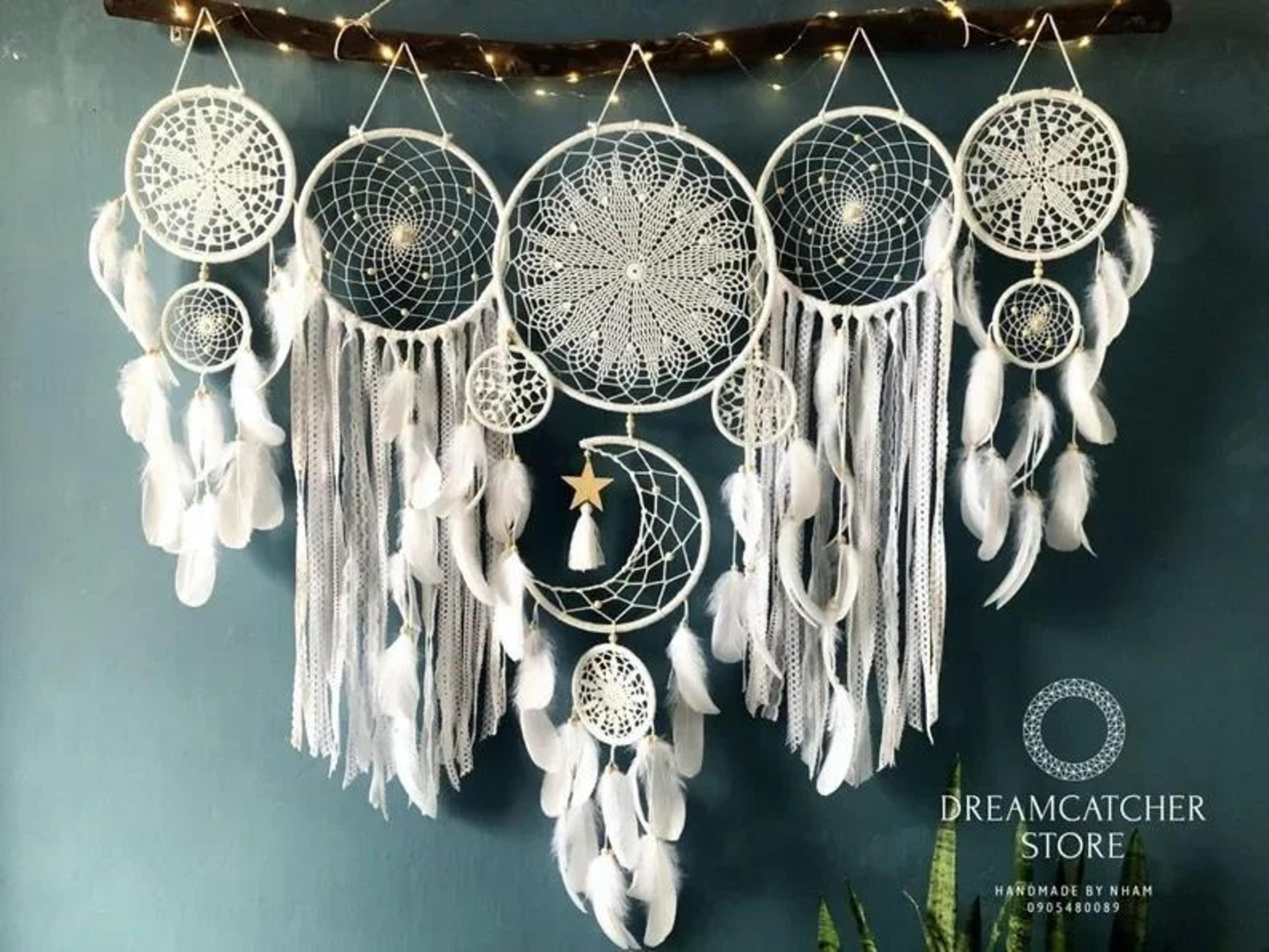 boho macrame dream catcher wall decor set with moon design for nursery & home