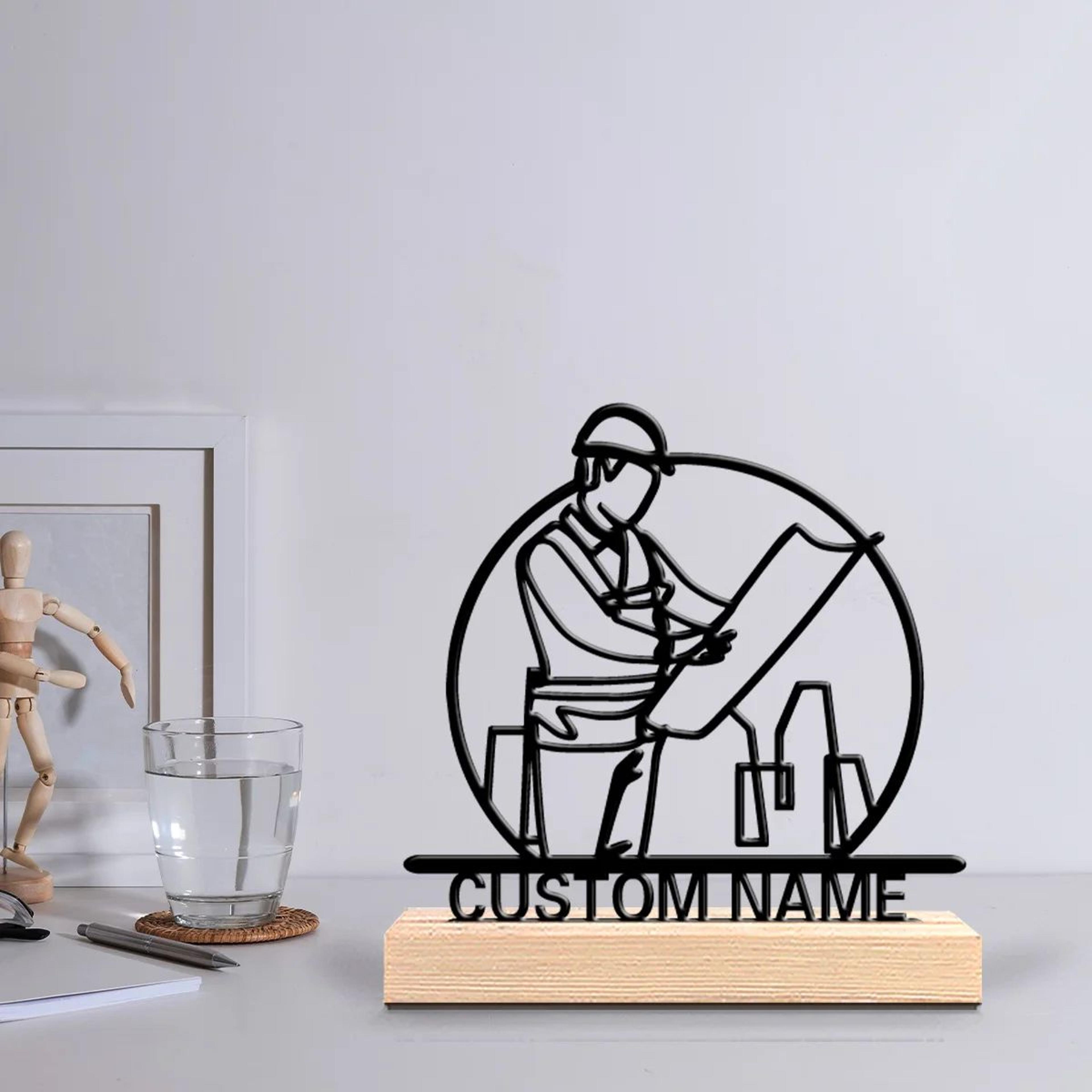 personalized architect desk decor metal sculpture with wooden base