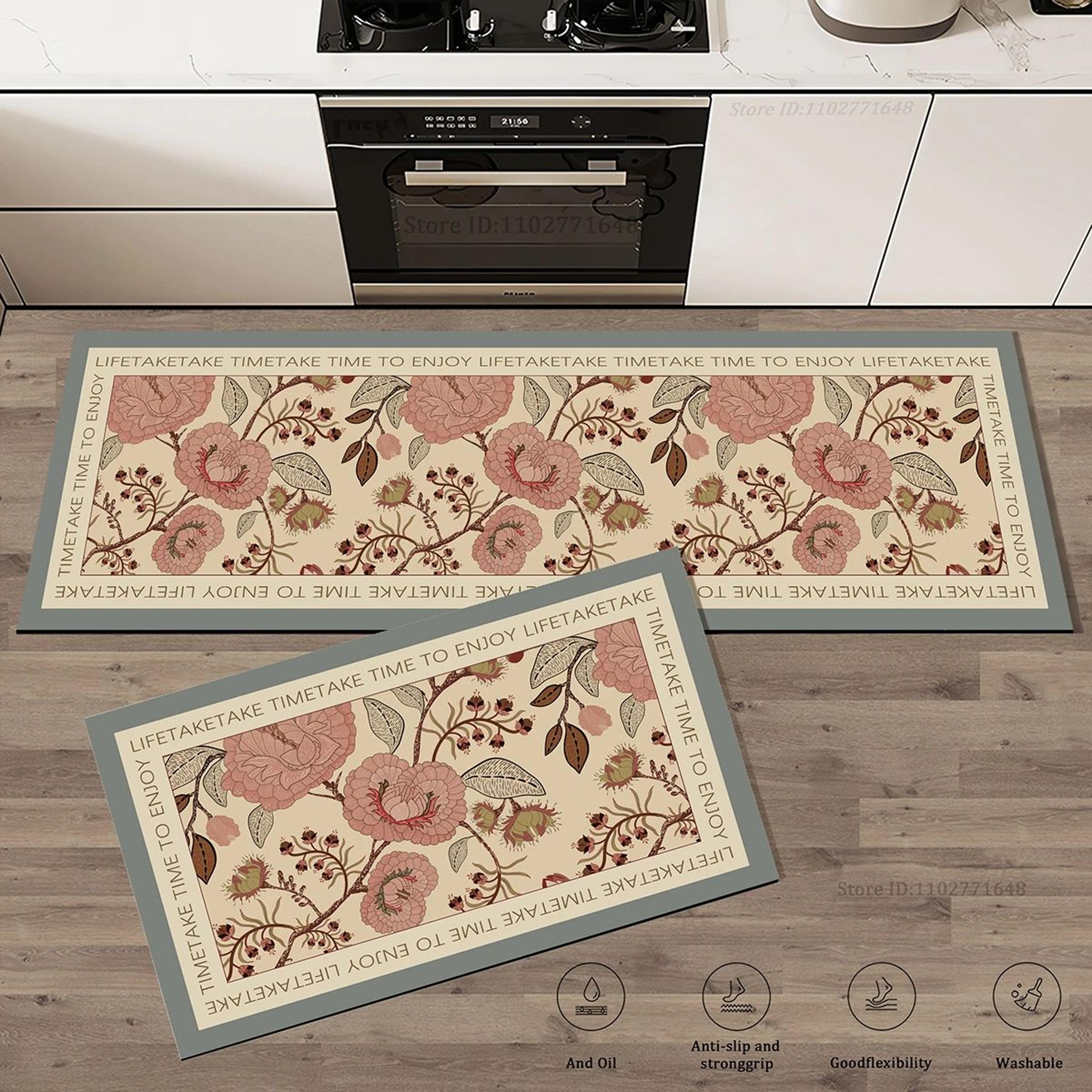 floral comfort non-slip kitchen rug – extra thick absorbent anti-fatigue floor mat