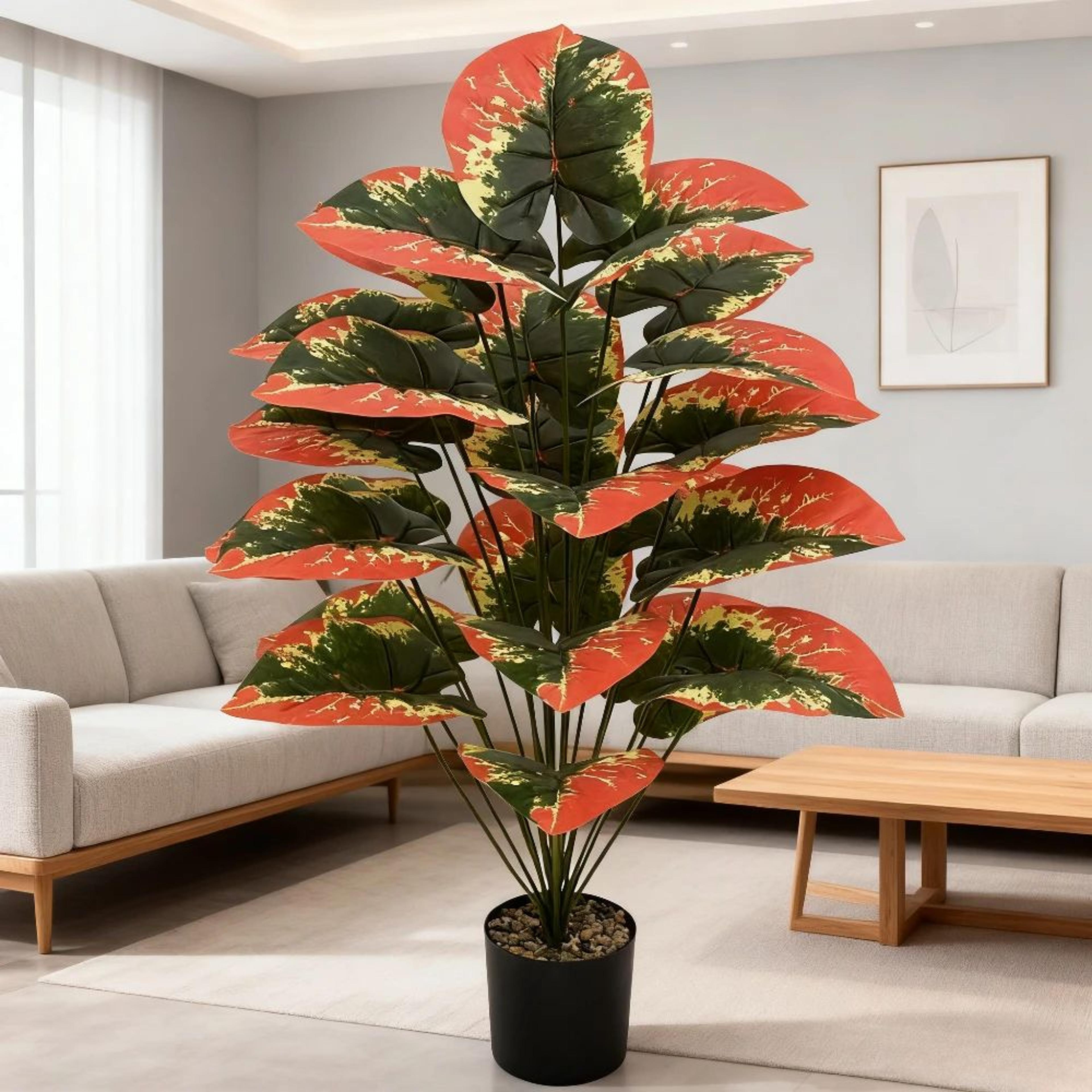 colorblock 24-leaf artificial tropical plant for modern home & office decor