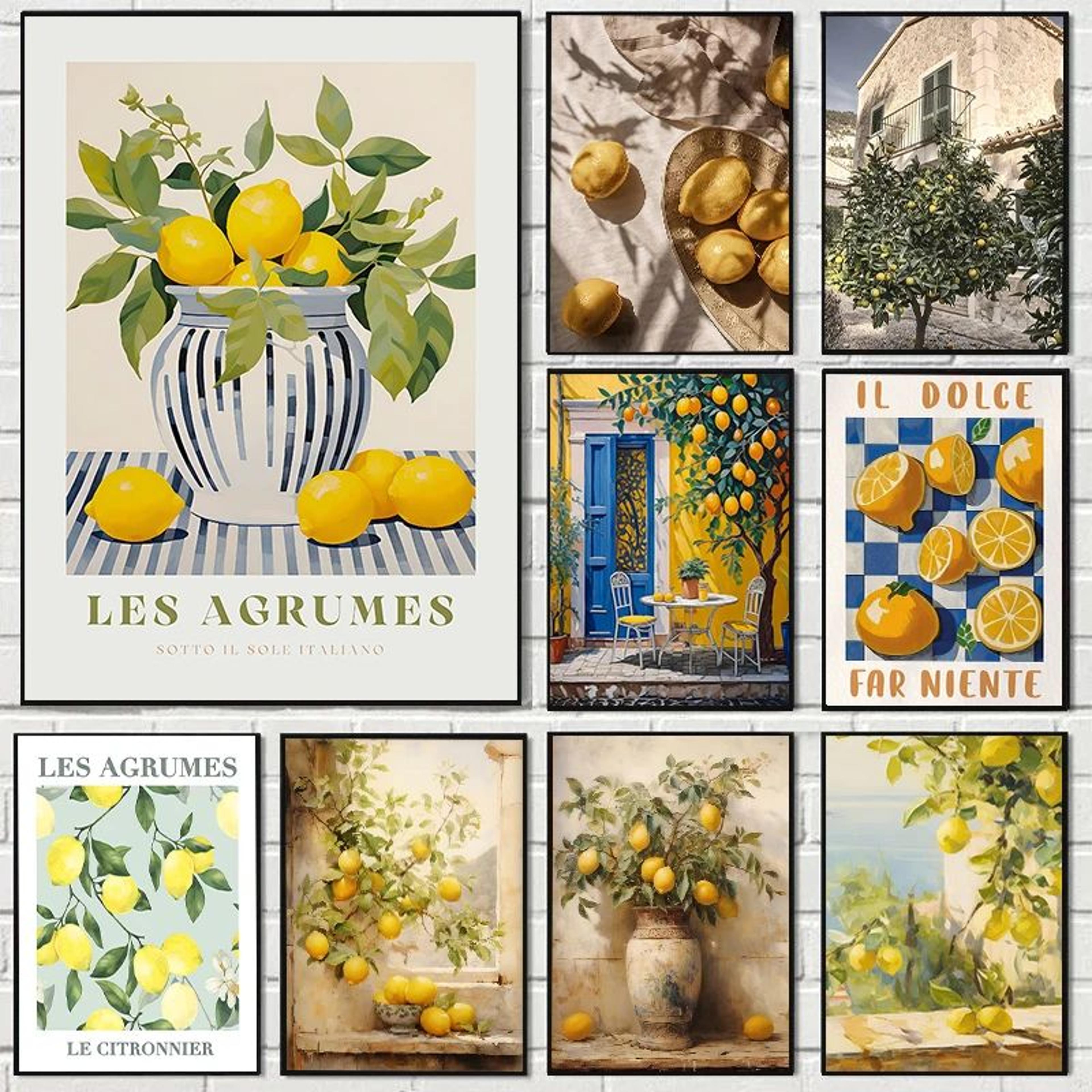 fresh lemon garden botanical canvas print – rustic lemon wall art for summer home & kitchen decor