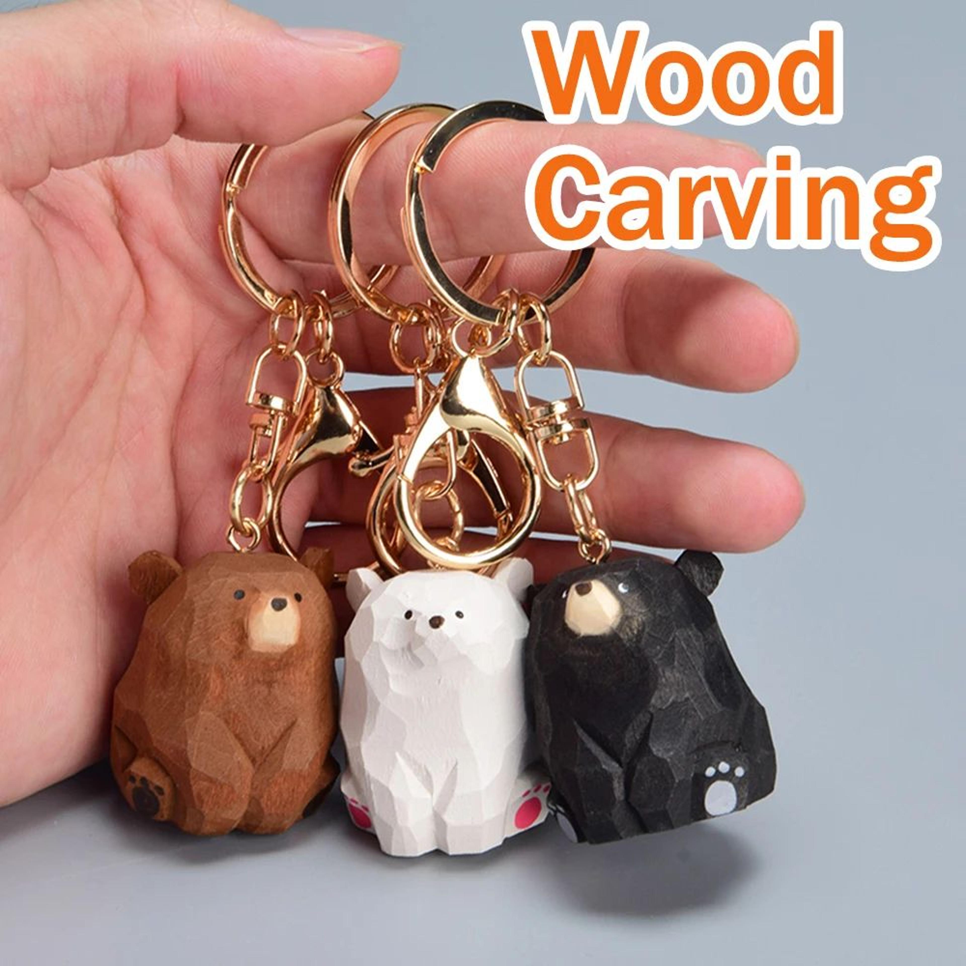 hand-carved wooden bear keychain cute teddy bear bag charm for couples