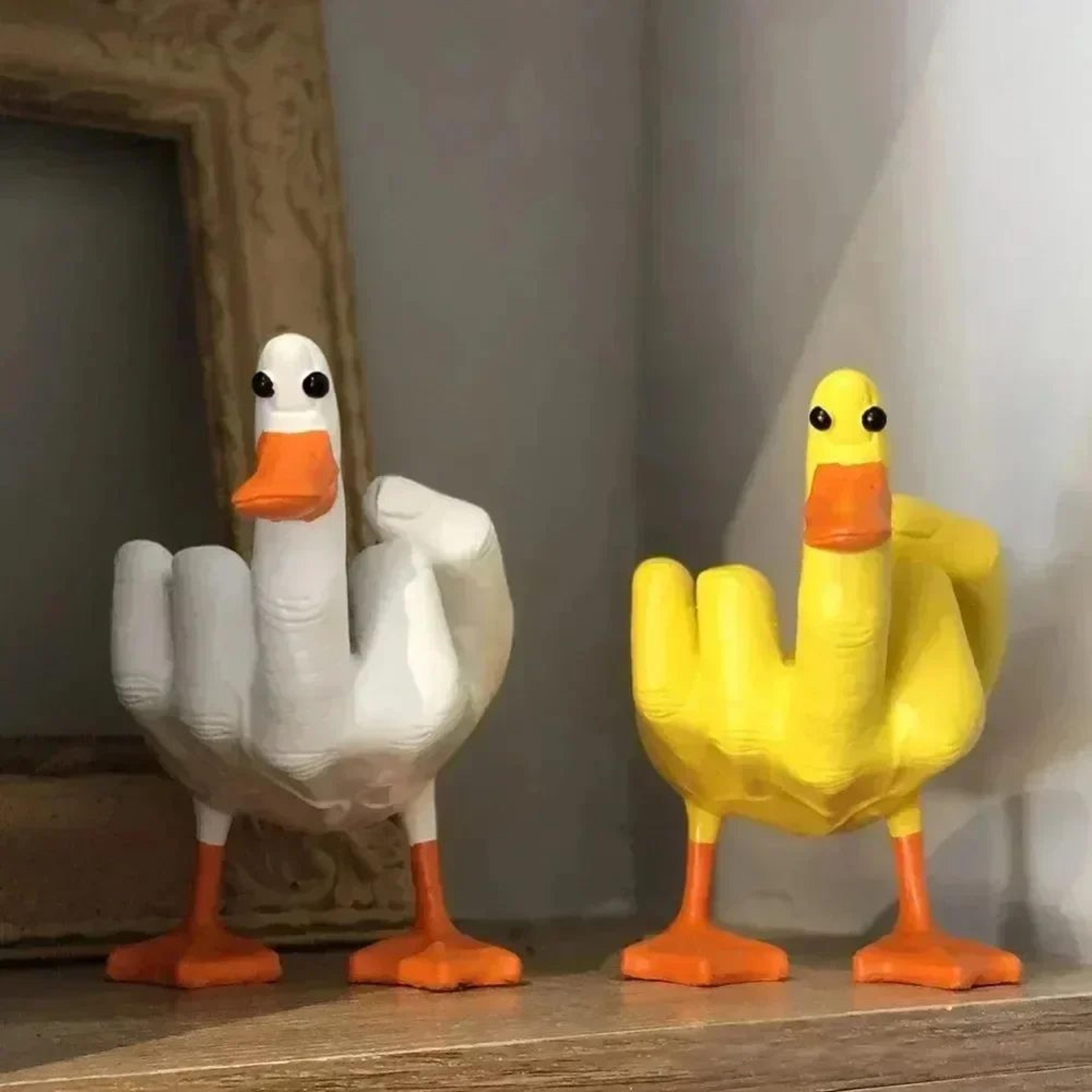 funny duck statue with attitude – middle finger duck decor for desk, garden & home