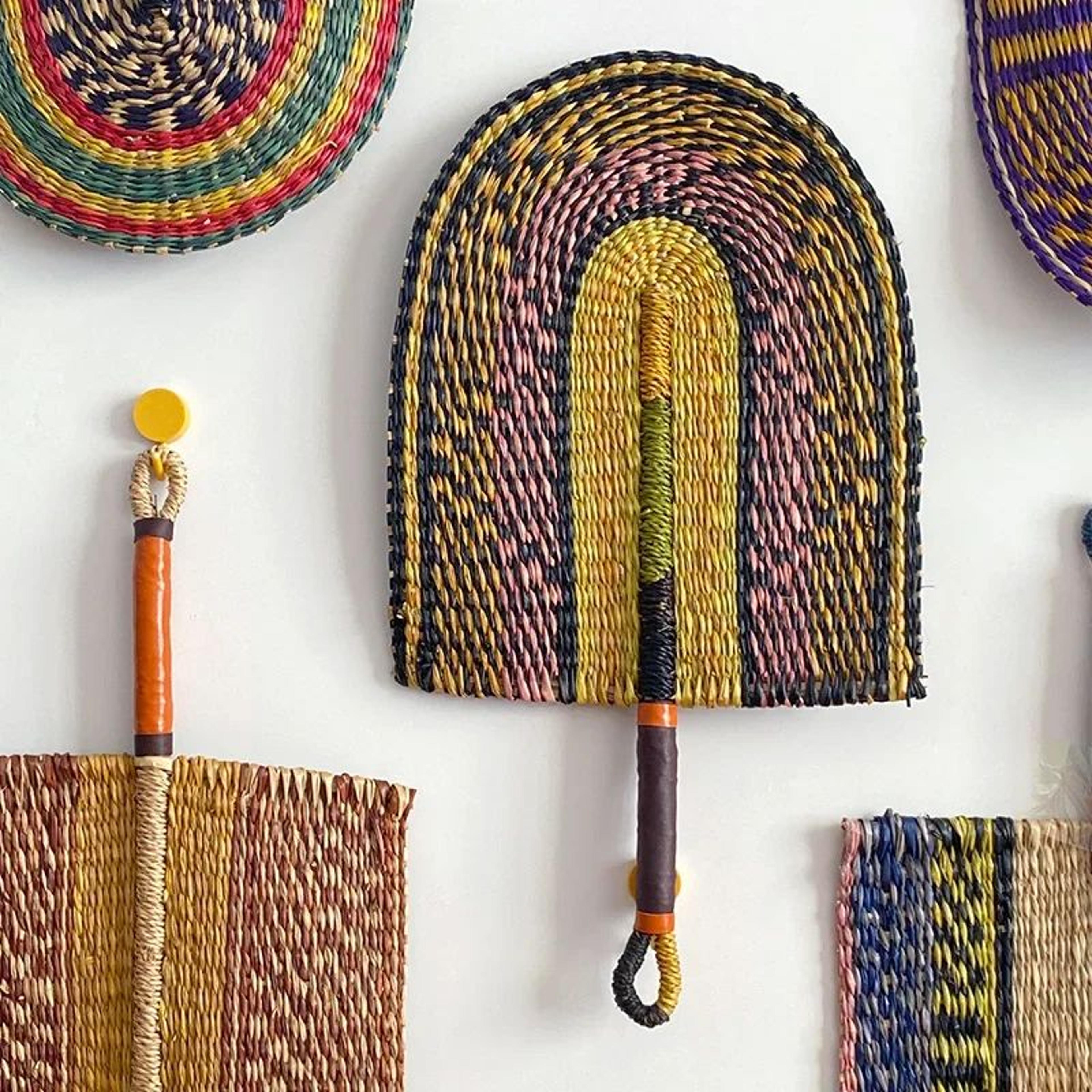 handwoven seaweed boho wall decor fan – nordic natural fiber wall hanging
