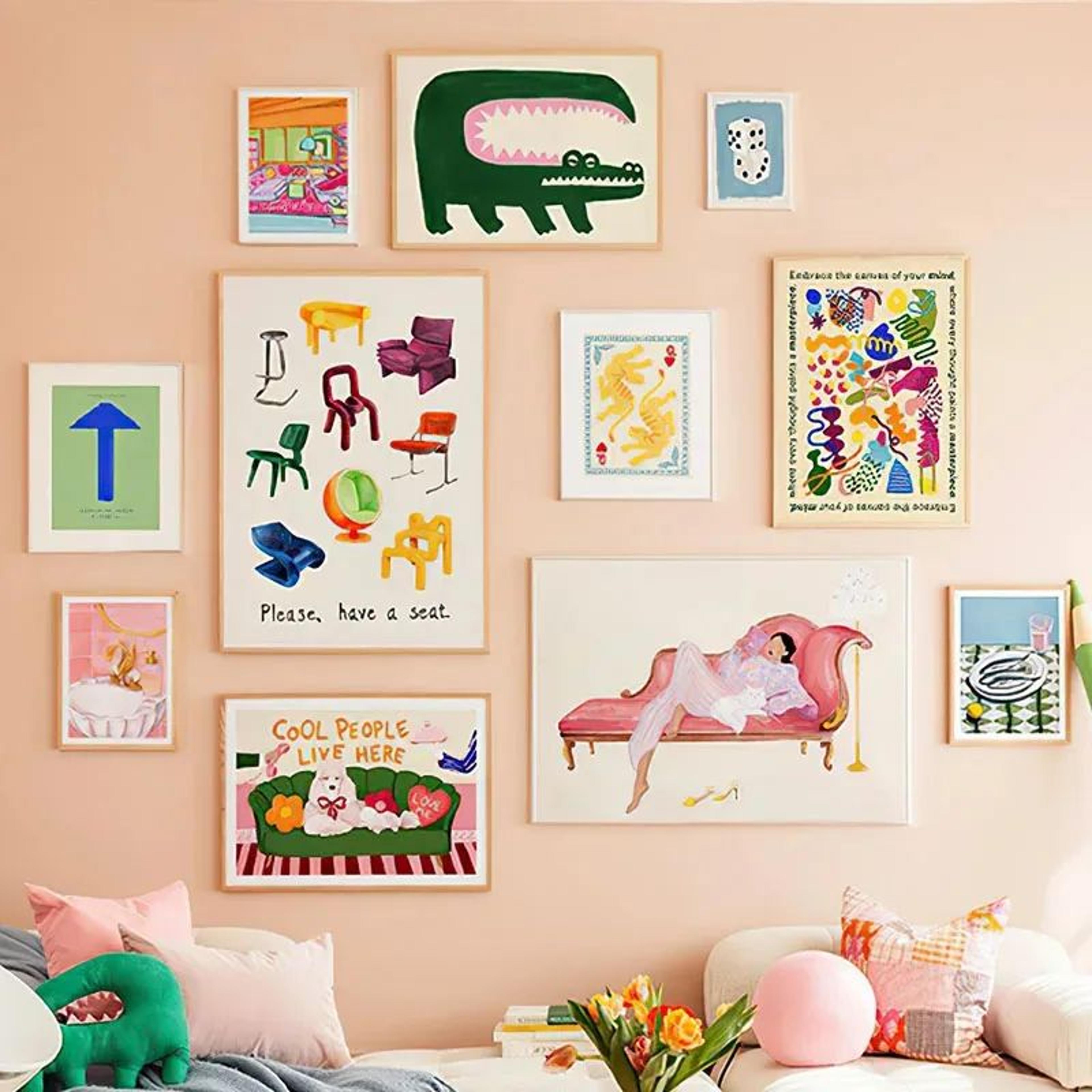 abstract crocodile fish canvas wall art – colorful modern living room decor