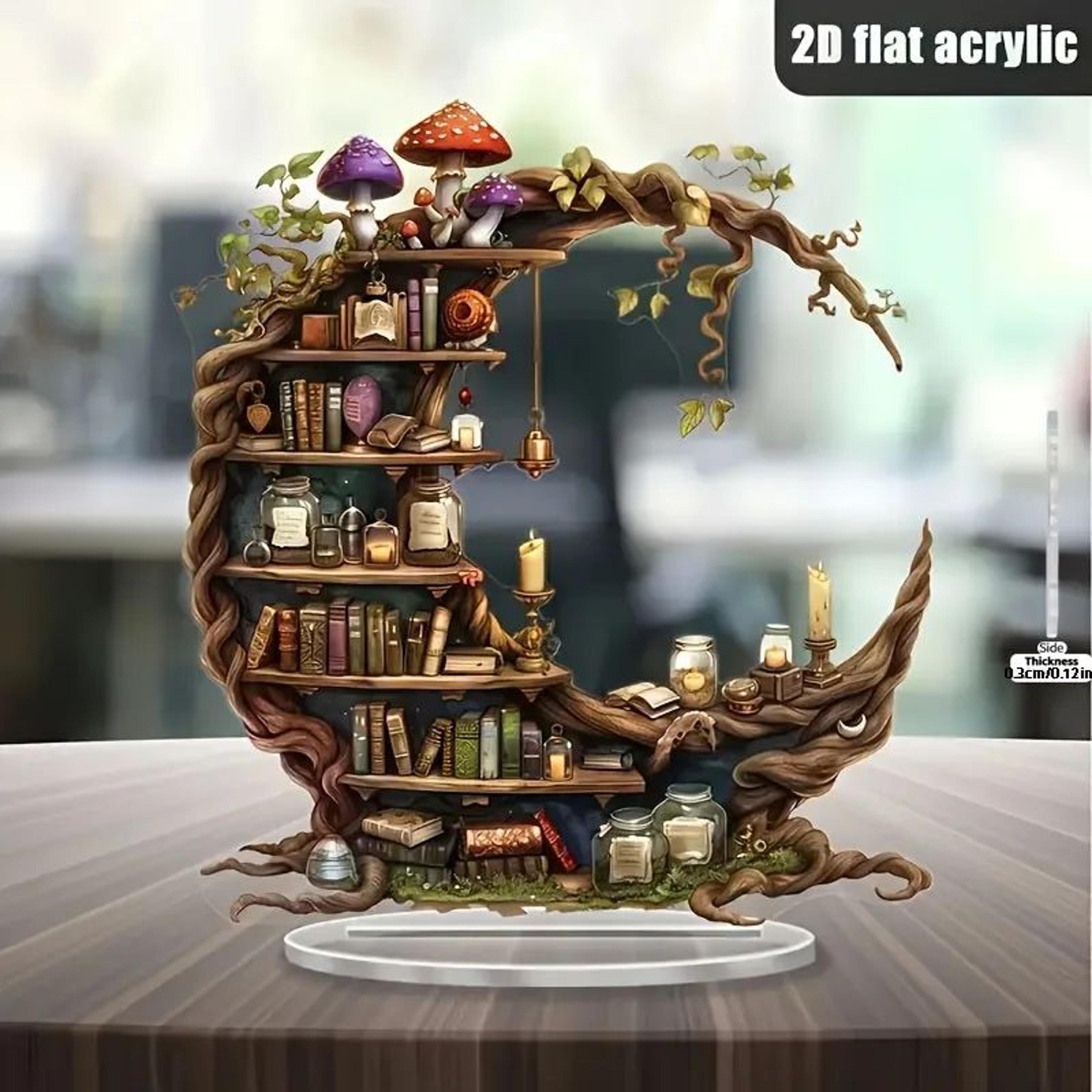moonlit library acrylic decor – bohemian crescent moon bookshelf accent