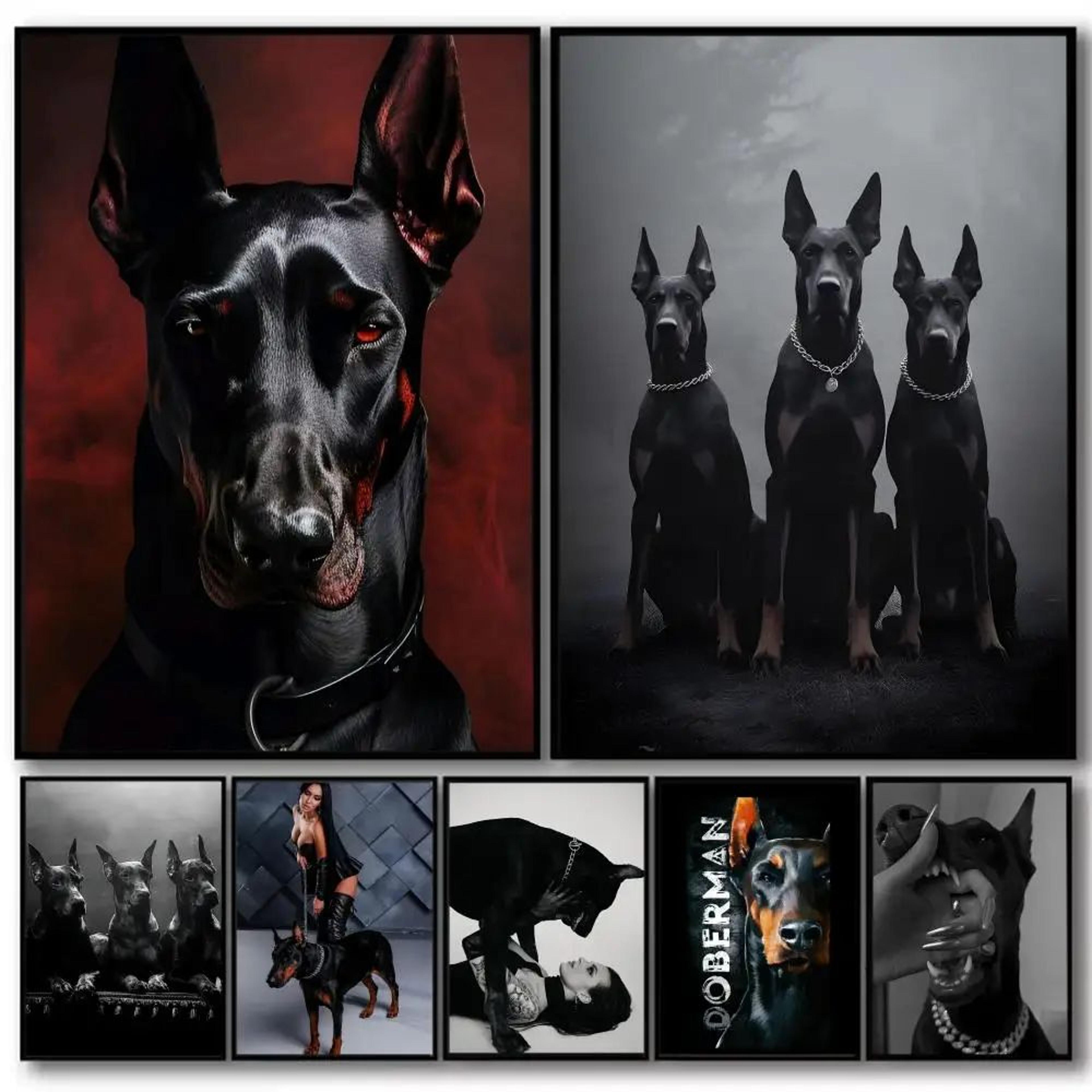 black & white doberman wall art fashion dog canvas print for modern living room decor