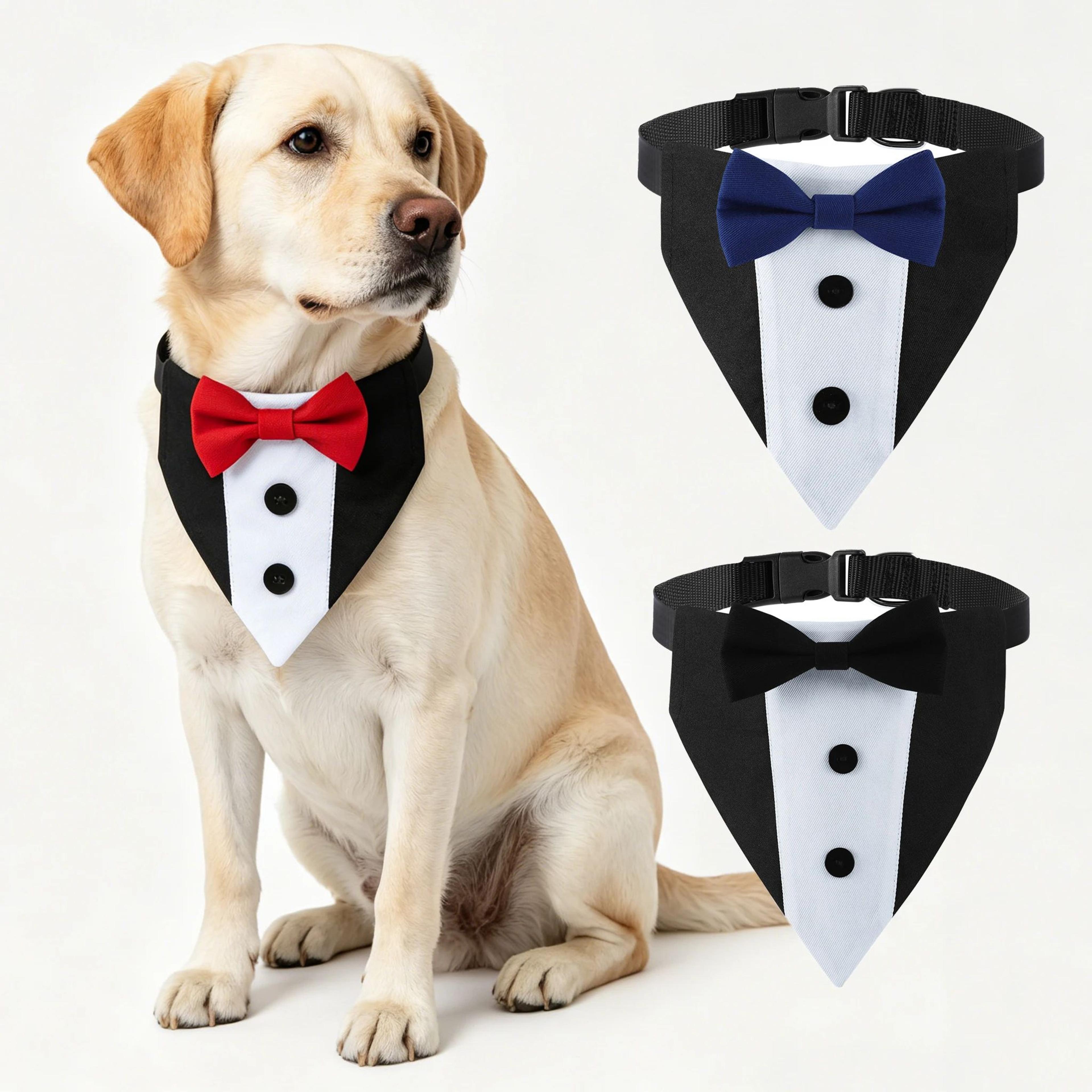 adjustable dog wedding collar with bow tie tuxedo bandana