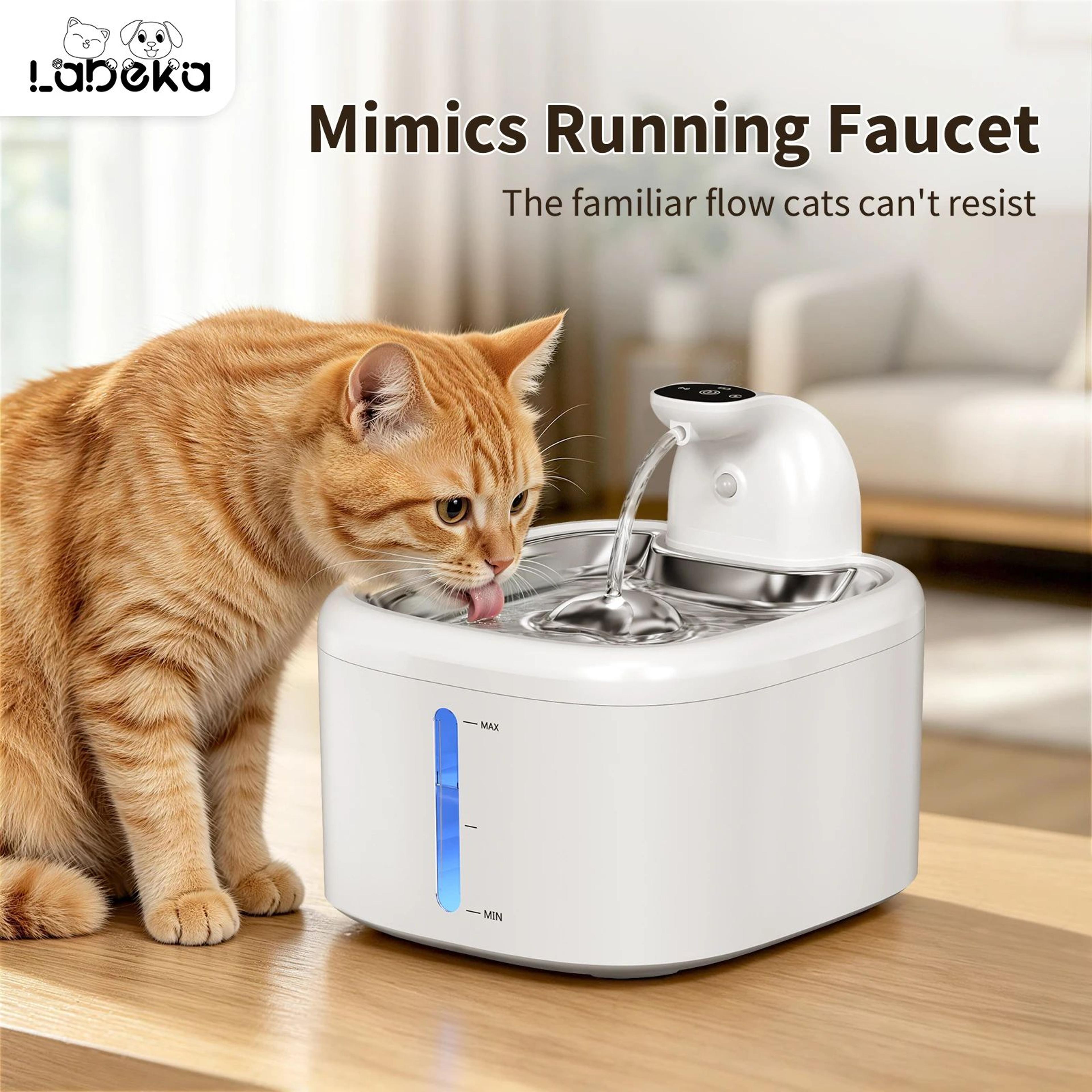 3.5l wireless cat water fountain with motion sensor and stainless steel tray