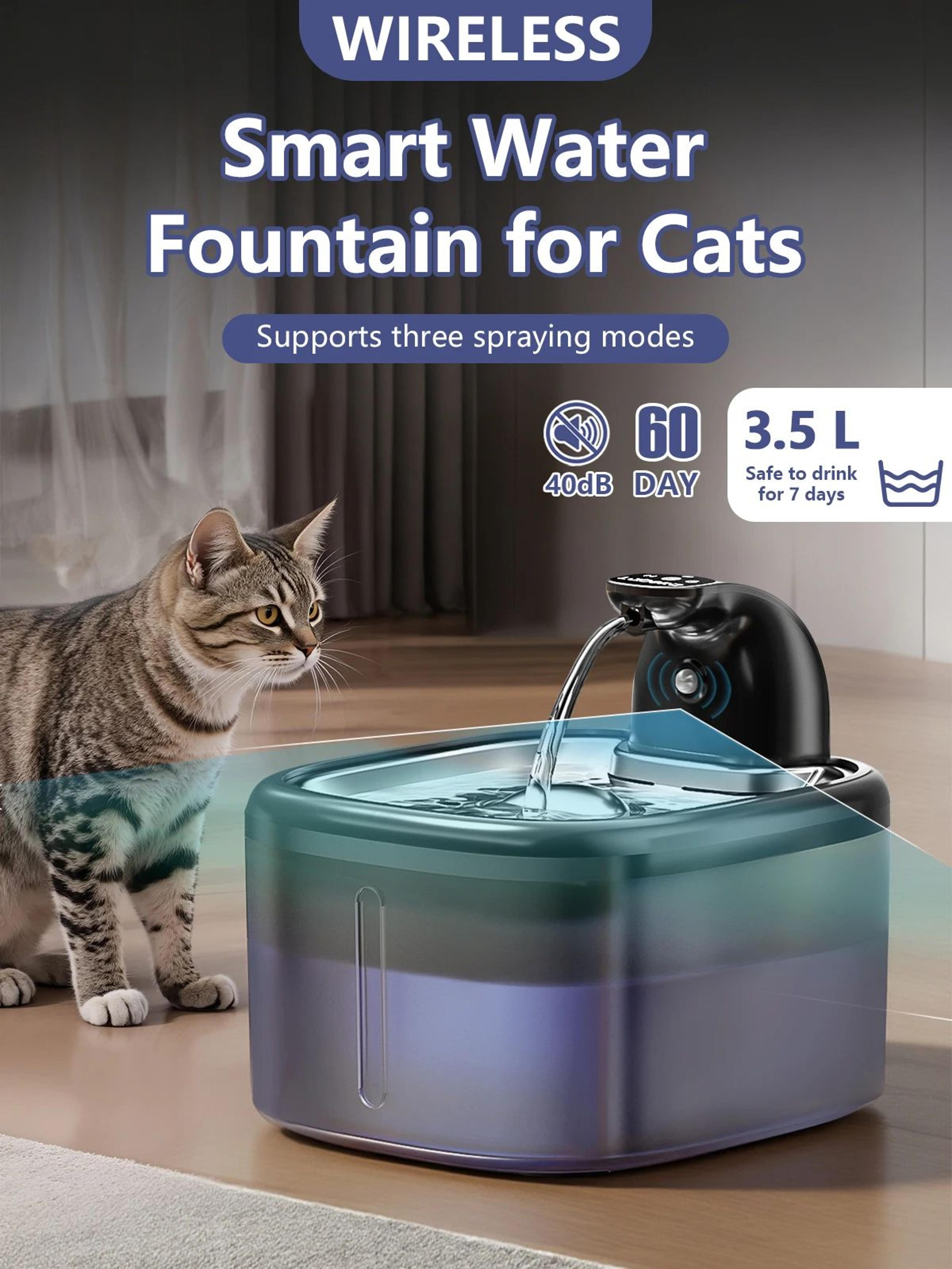 cordless stainless steel cat water fountain with motion sensor & 3.5l capacity