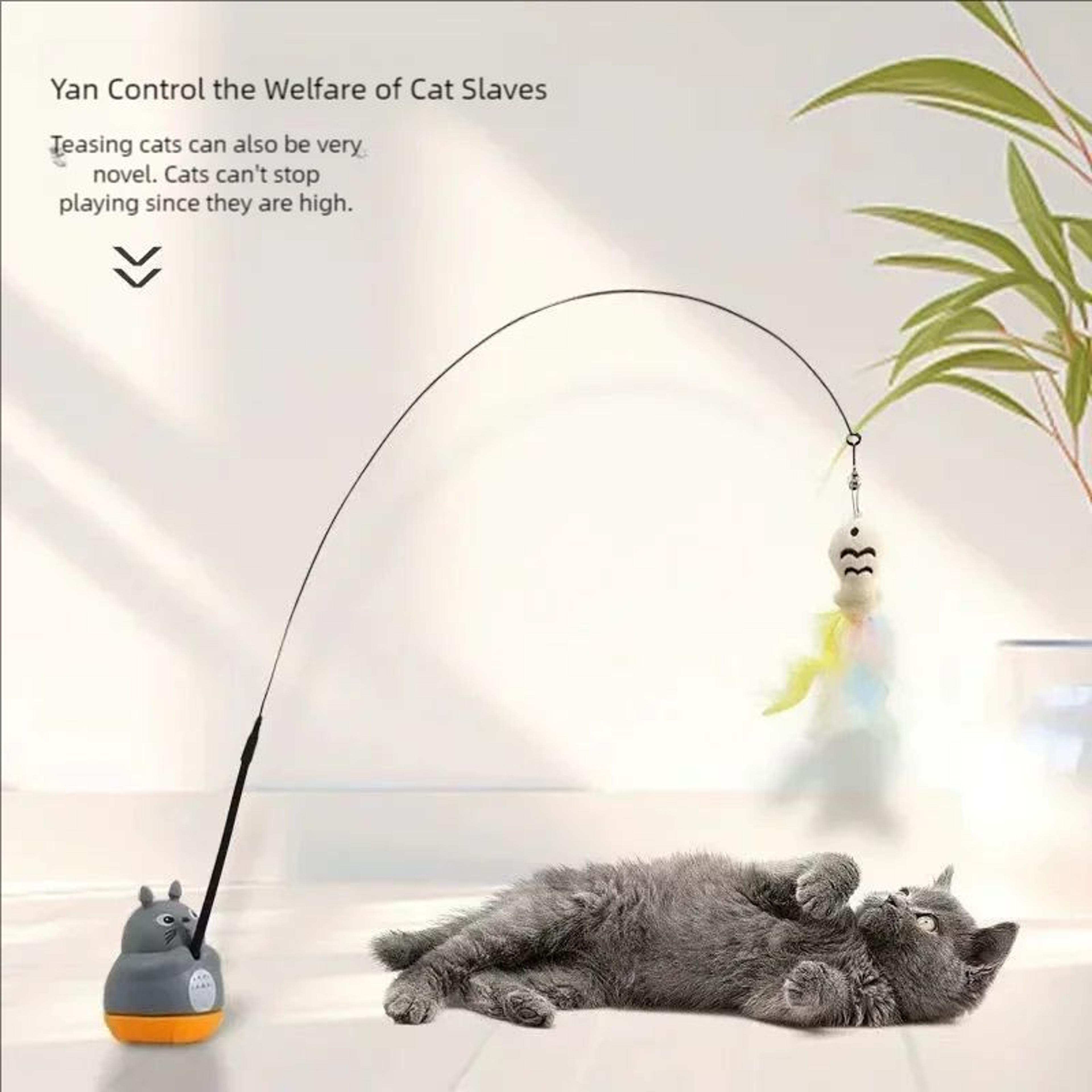 rotating dragon totoro cat wand toy with bell & fish teaser