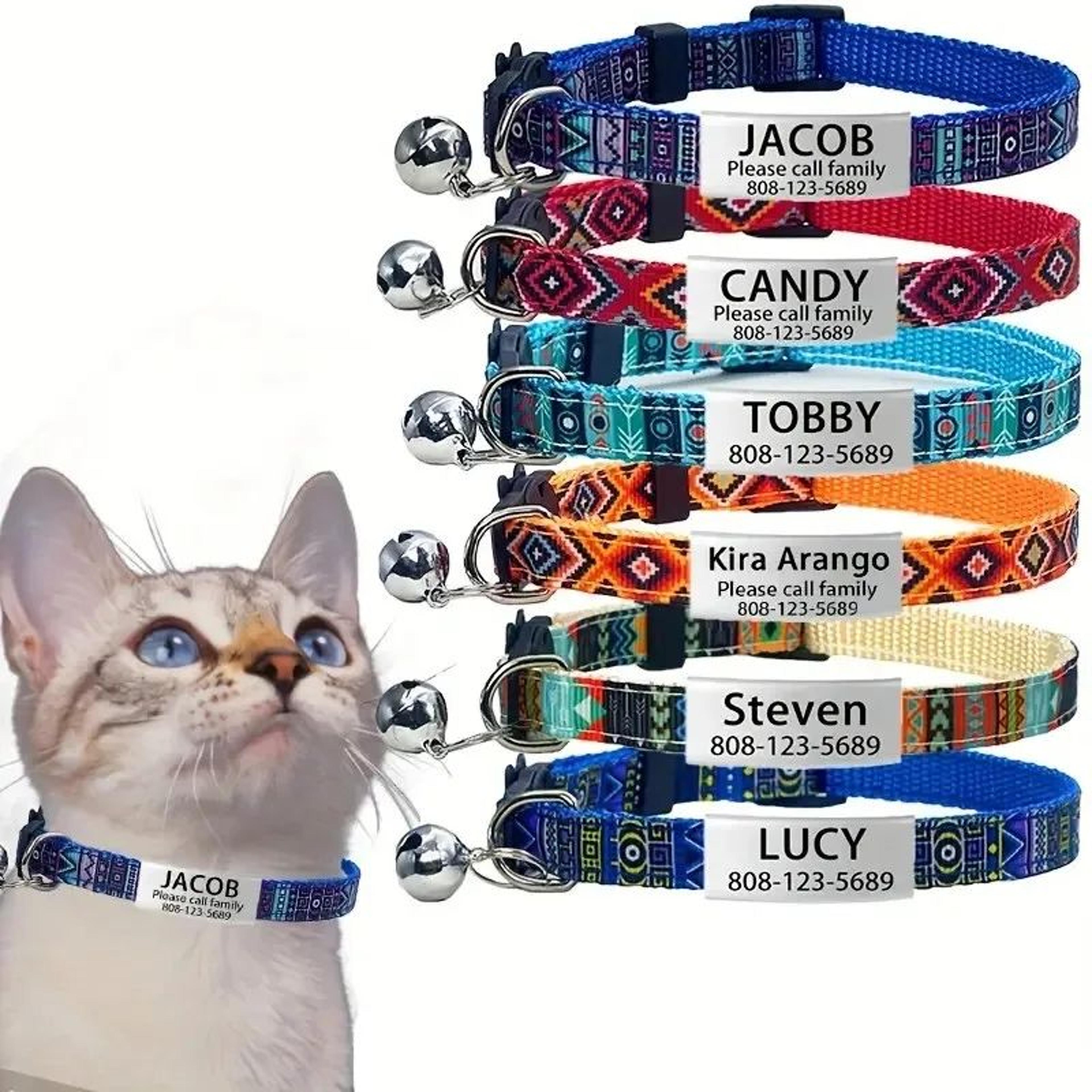 personalized boho breakaway cat collar with engraved id tag & bell