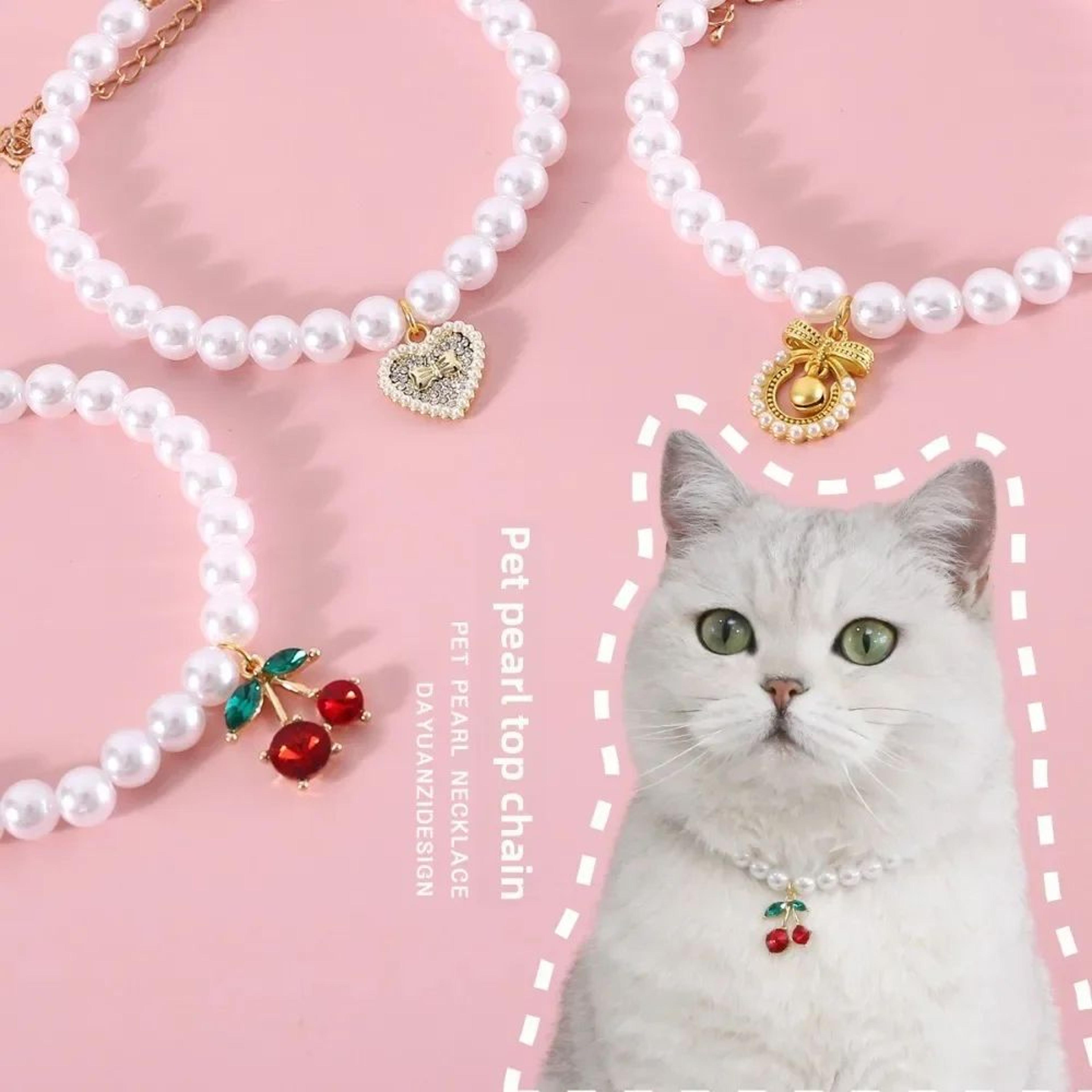 princess pearl cherry bow pet necklace for cats and small dogs