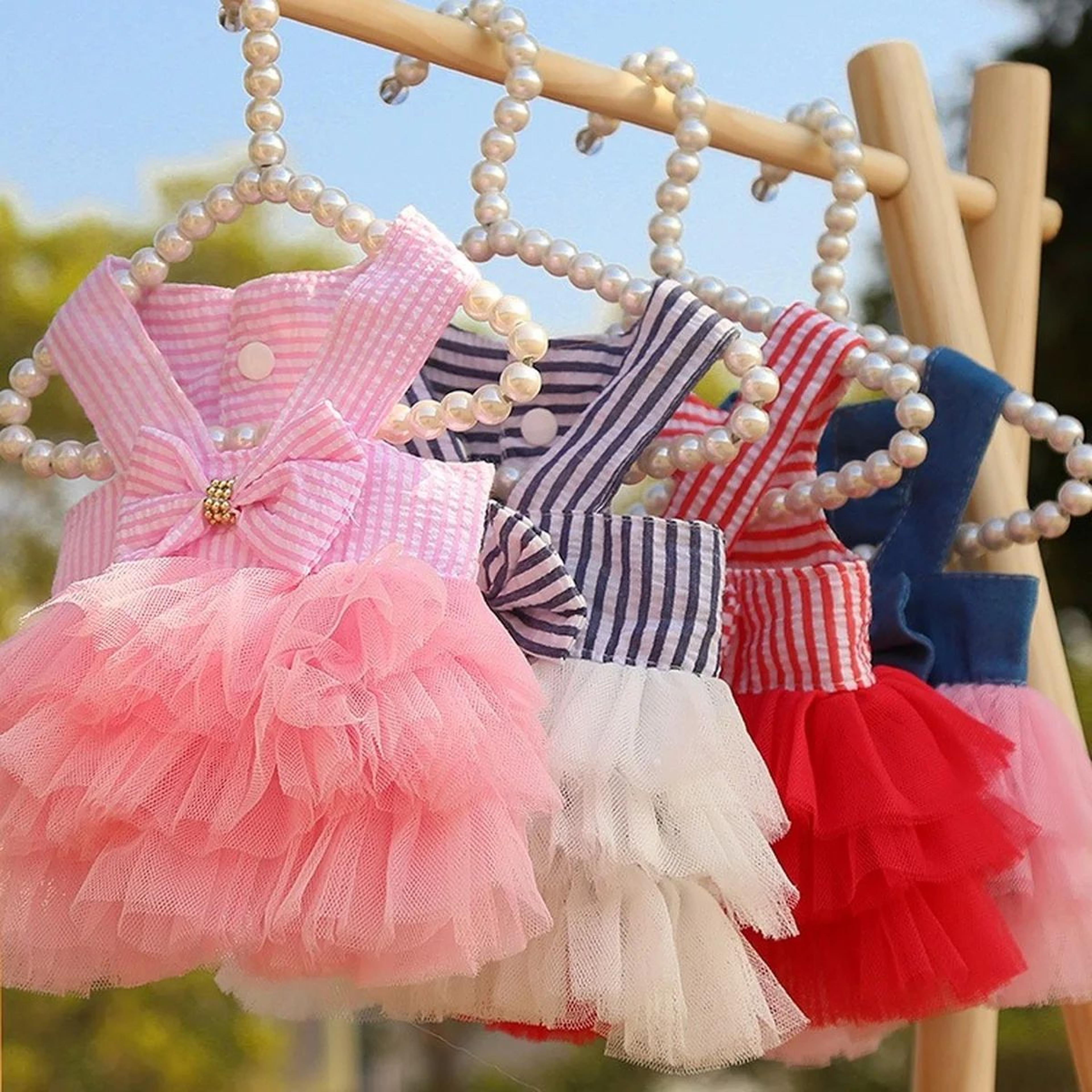 bowknot striped mesh dog princess dress