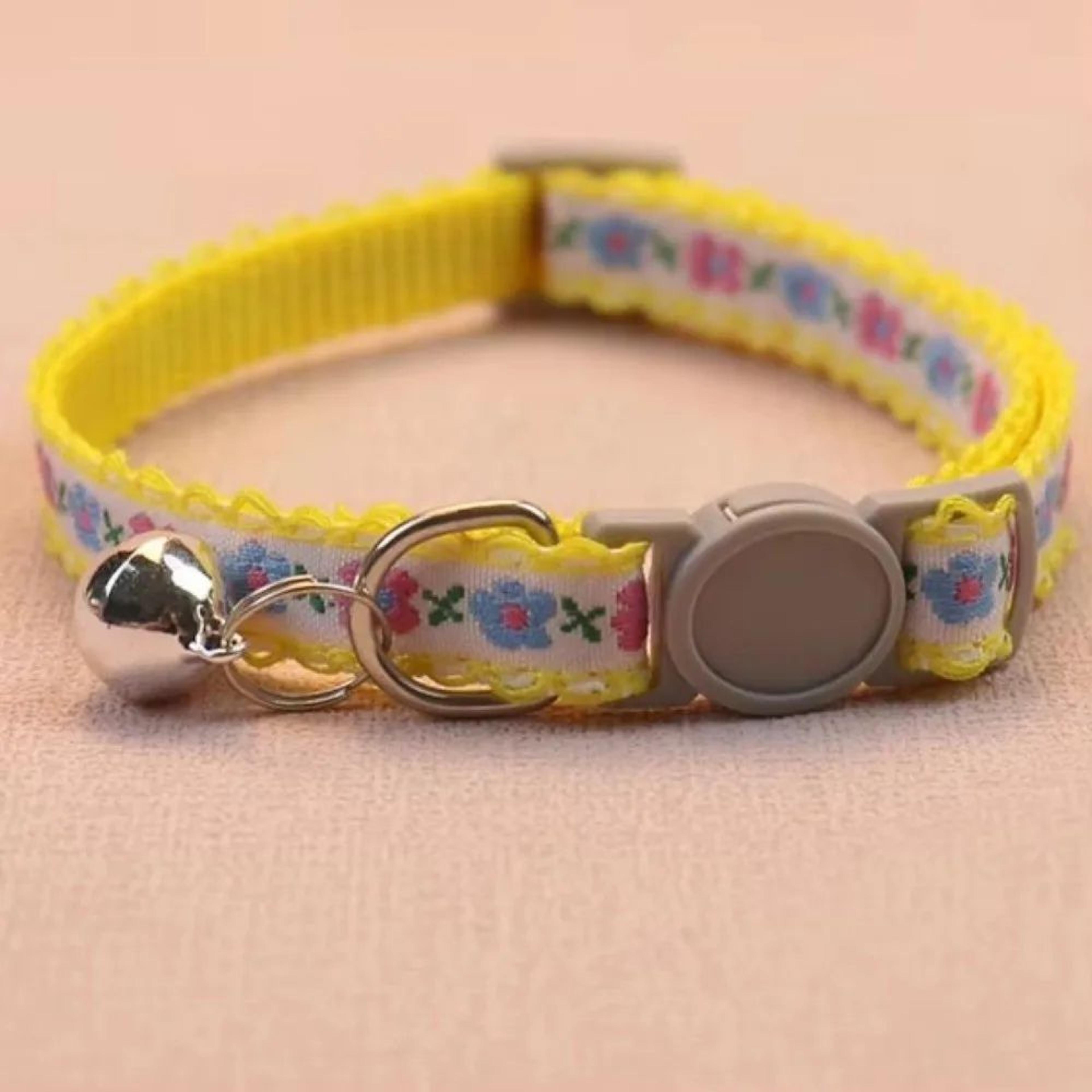 floral lace bell cat collar – adjustable embroidered pet collar for stylish cats
