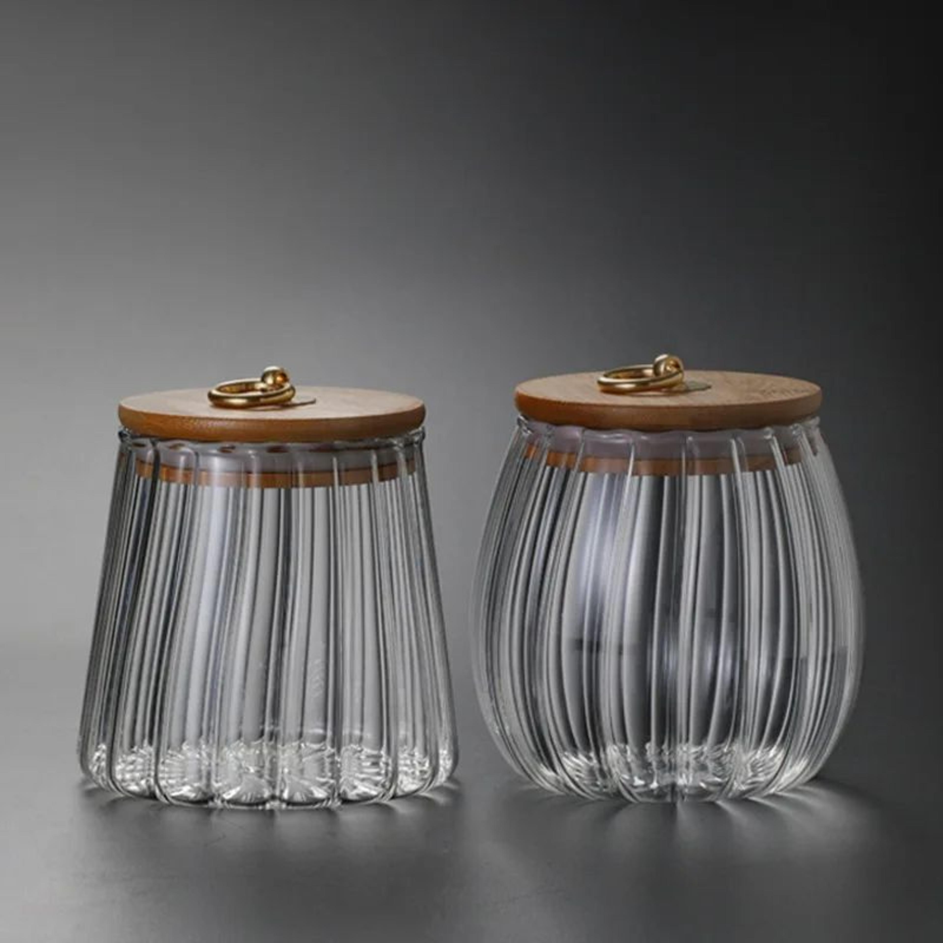 airtight glass pantry storage jar with wooden lid for coffee, tea & dry foods