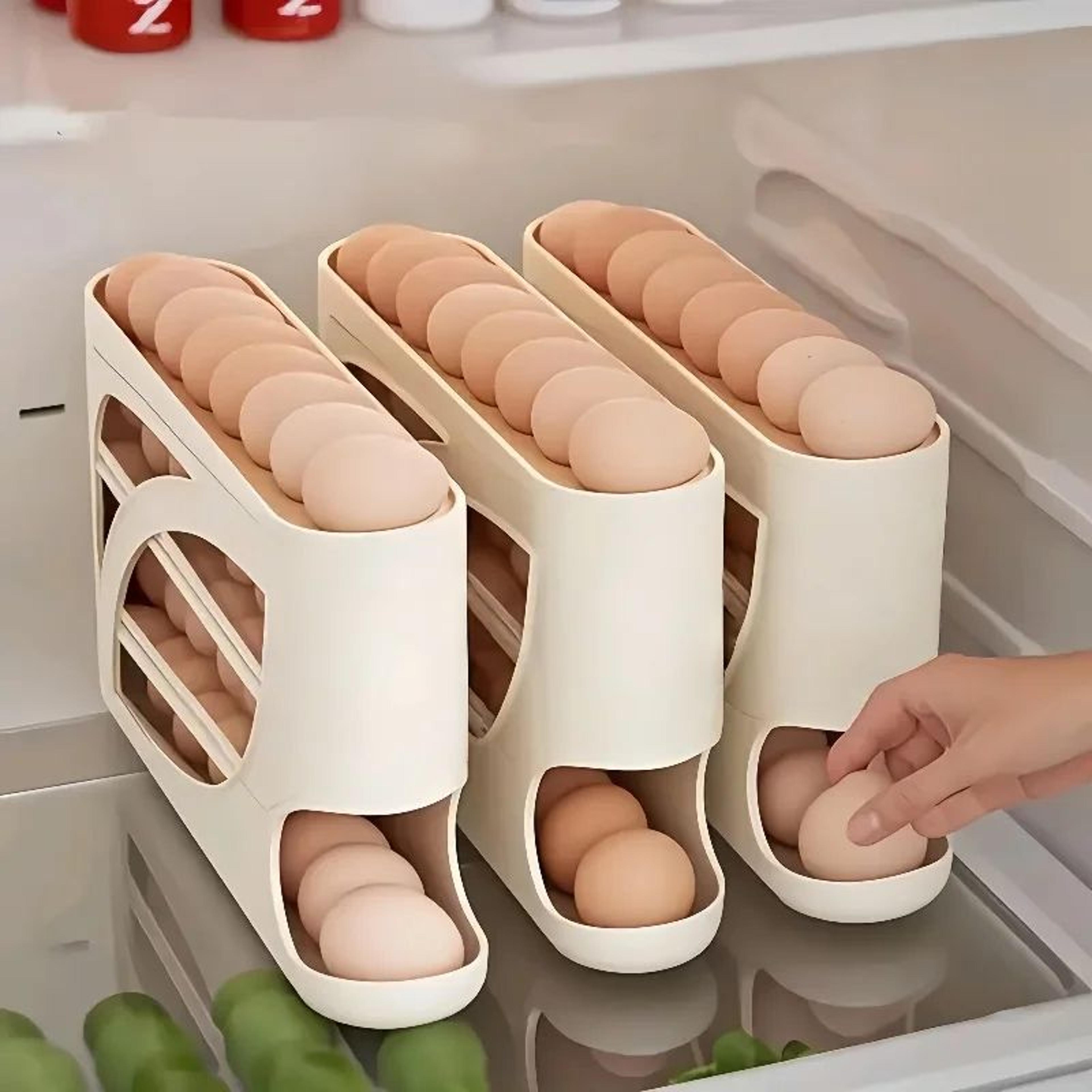 autoroll refrigerator egg dispenser organizer – large capacity egg storage rack