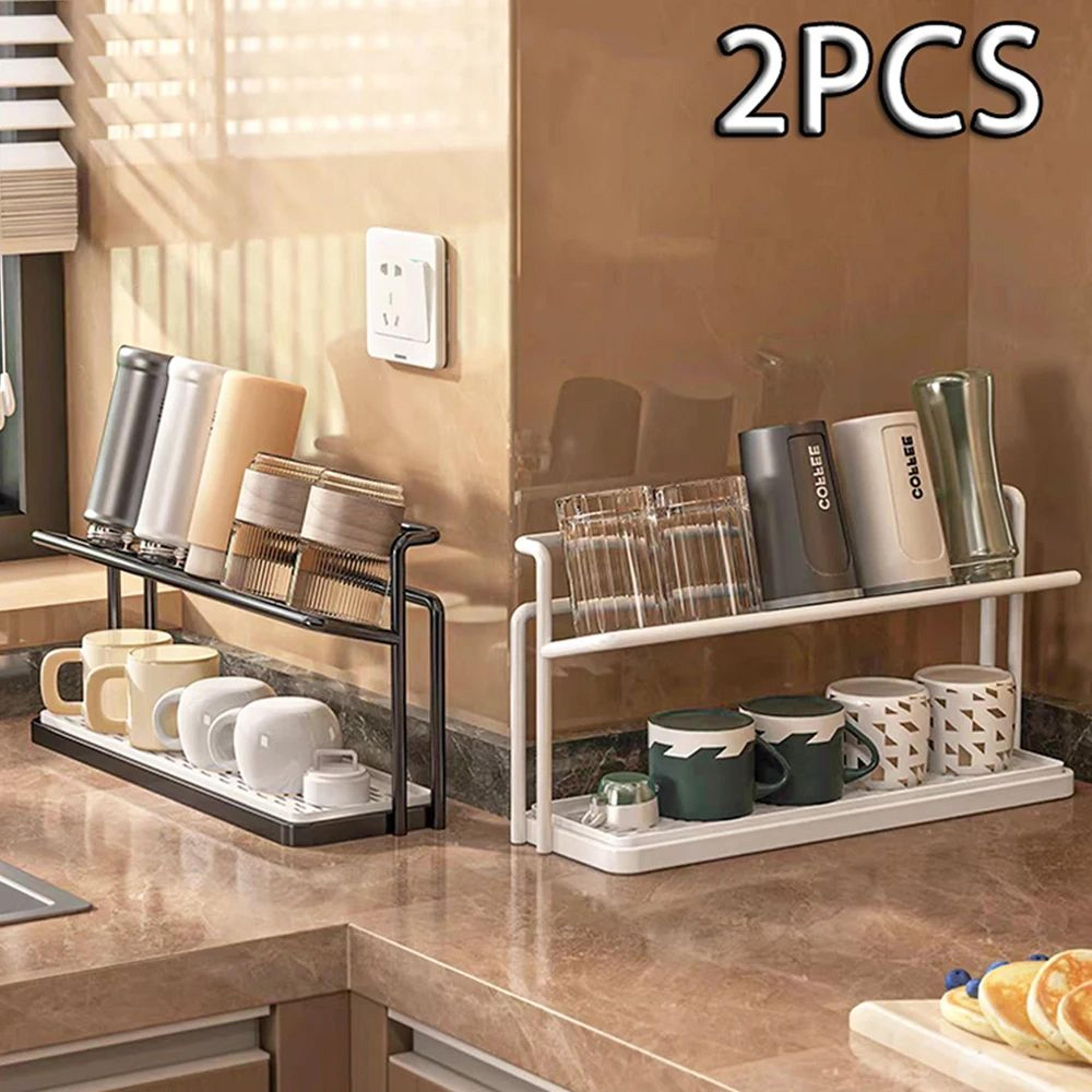 2-tier stainless steel bottle drying rack with drain tray – space-saving water bottle and mug organizer