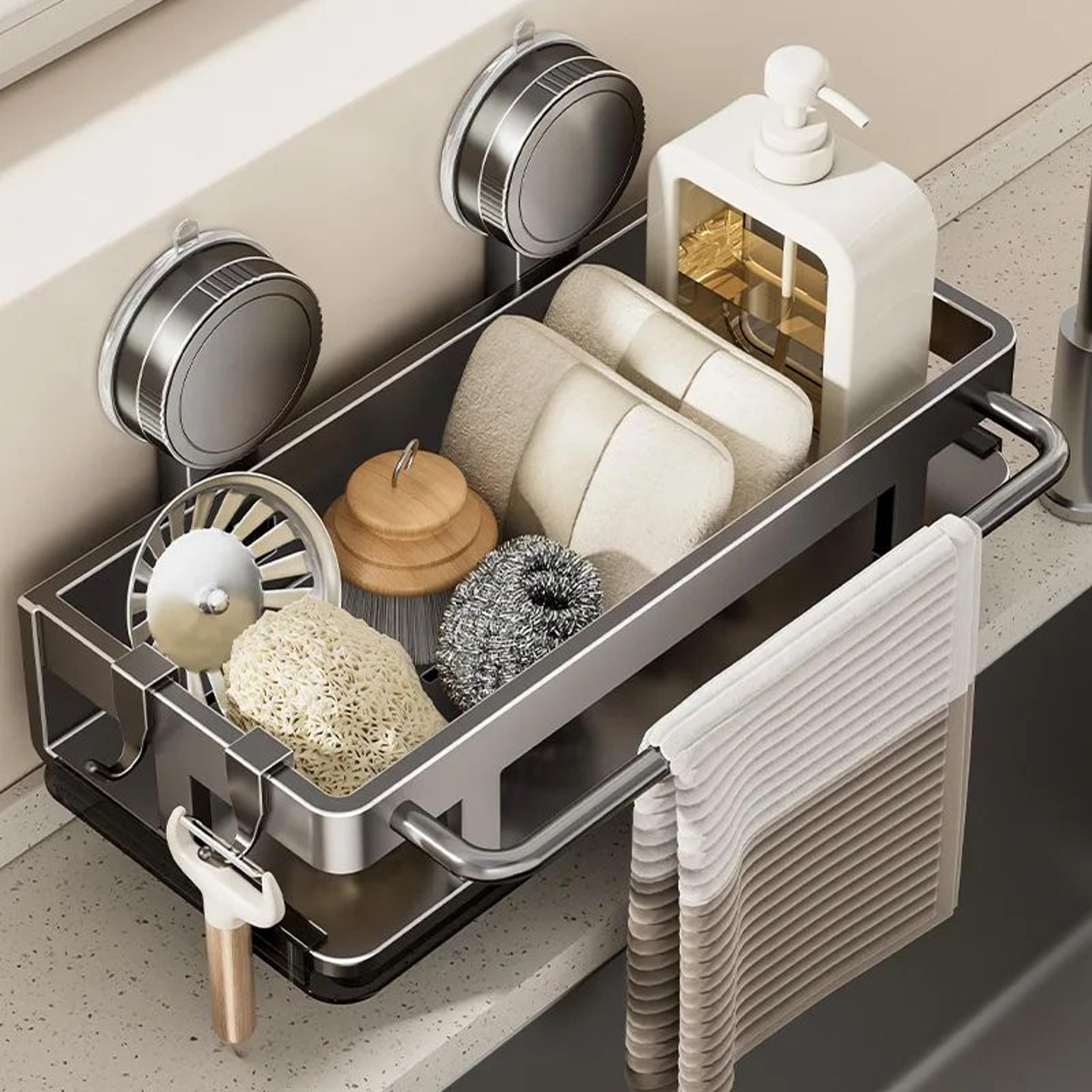 spacelift suction cup storage shelf – punch-free bathroom storage rack & kitchen sponge holder