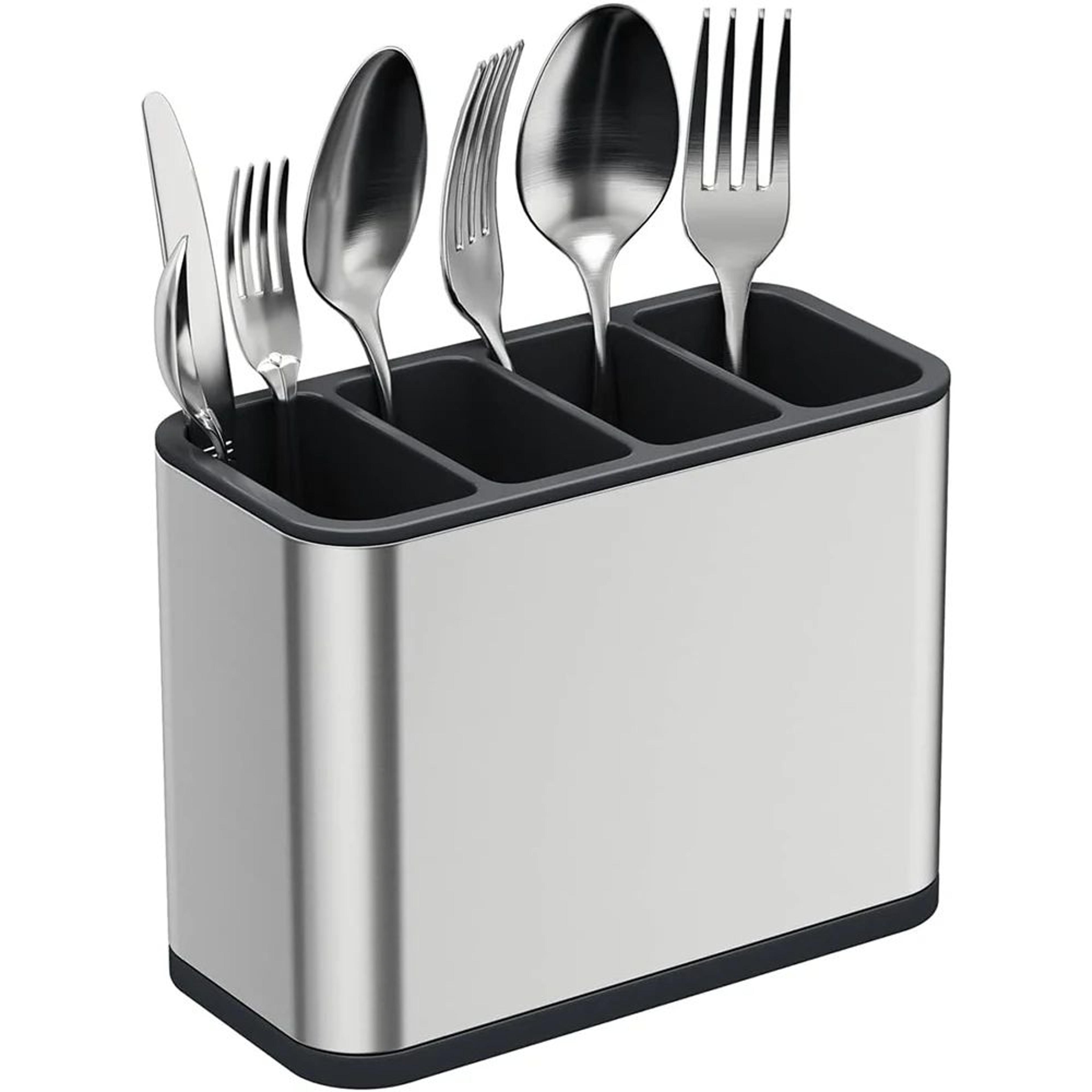 stainless steel silverware caddy with 4-compartment utensil drying rack