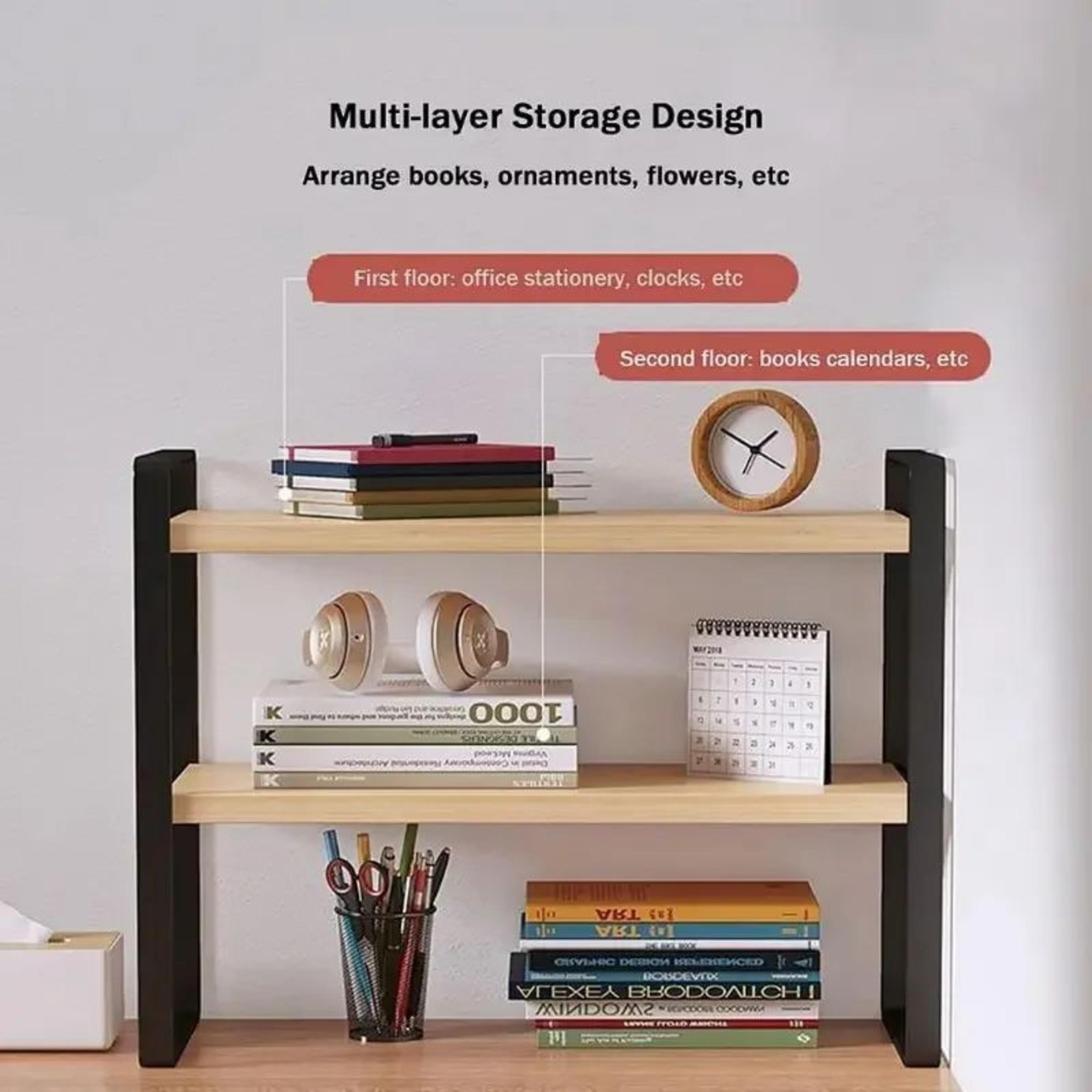 spacelift multi-tier desk organizer shelf – minimalist office storage rack for books, supplies & workspace decor