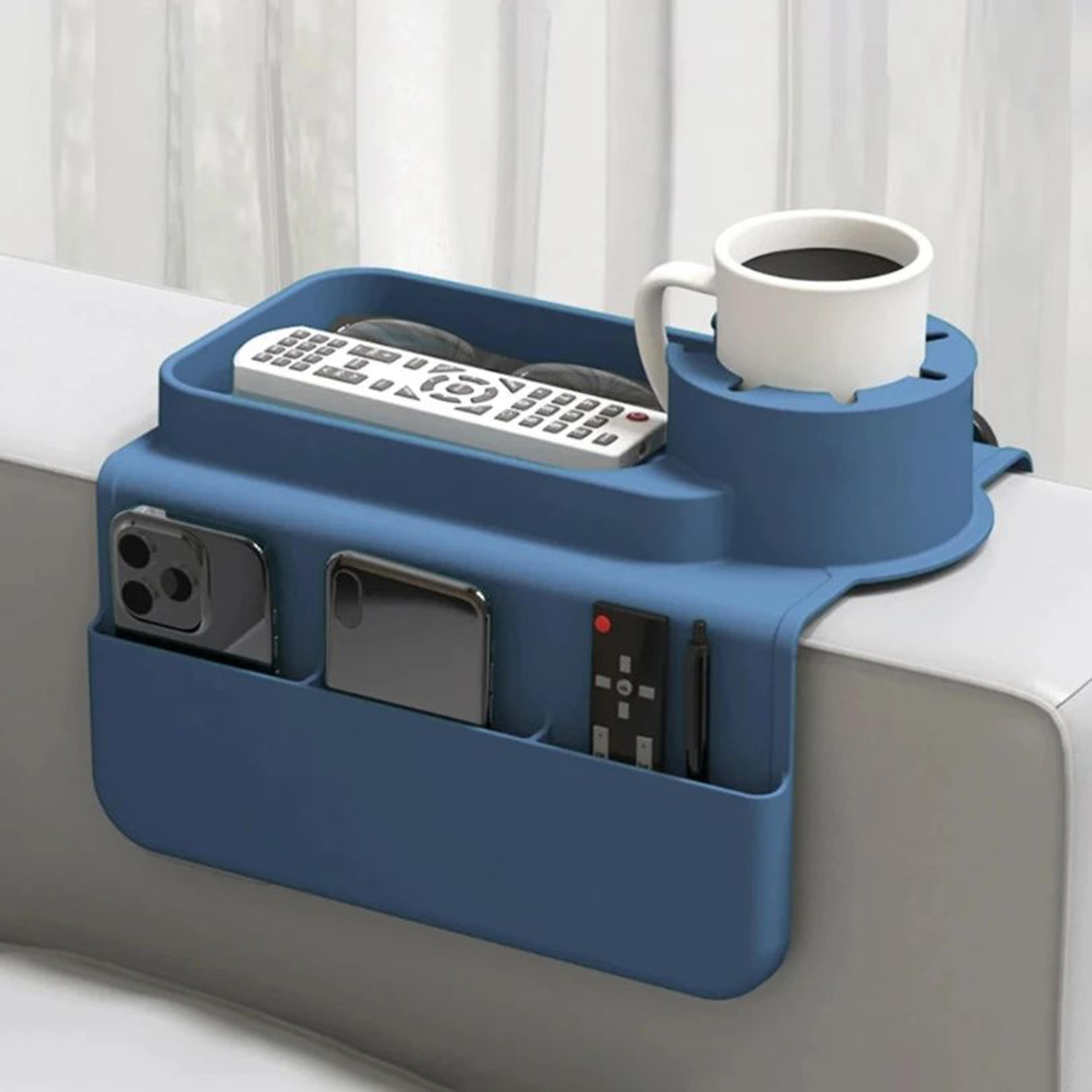 comfortnest couch cup holder tray with side pockets – waterproof sofa arm organizer & couch armrest tray for drinks, sna