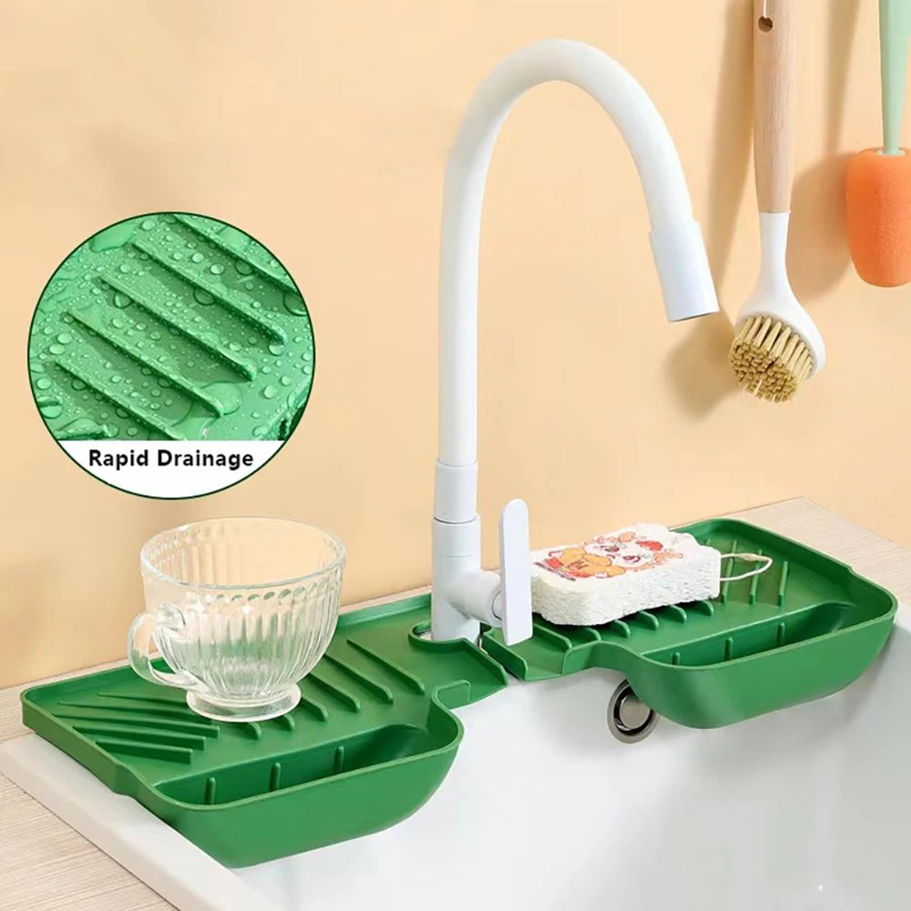 aquadry silicone sink splash guard & faucet drip catcher organizer tray