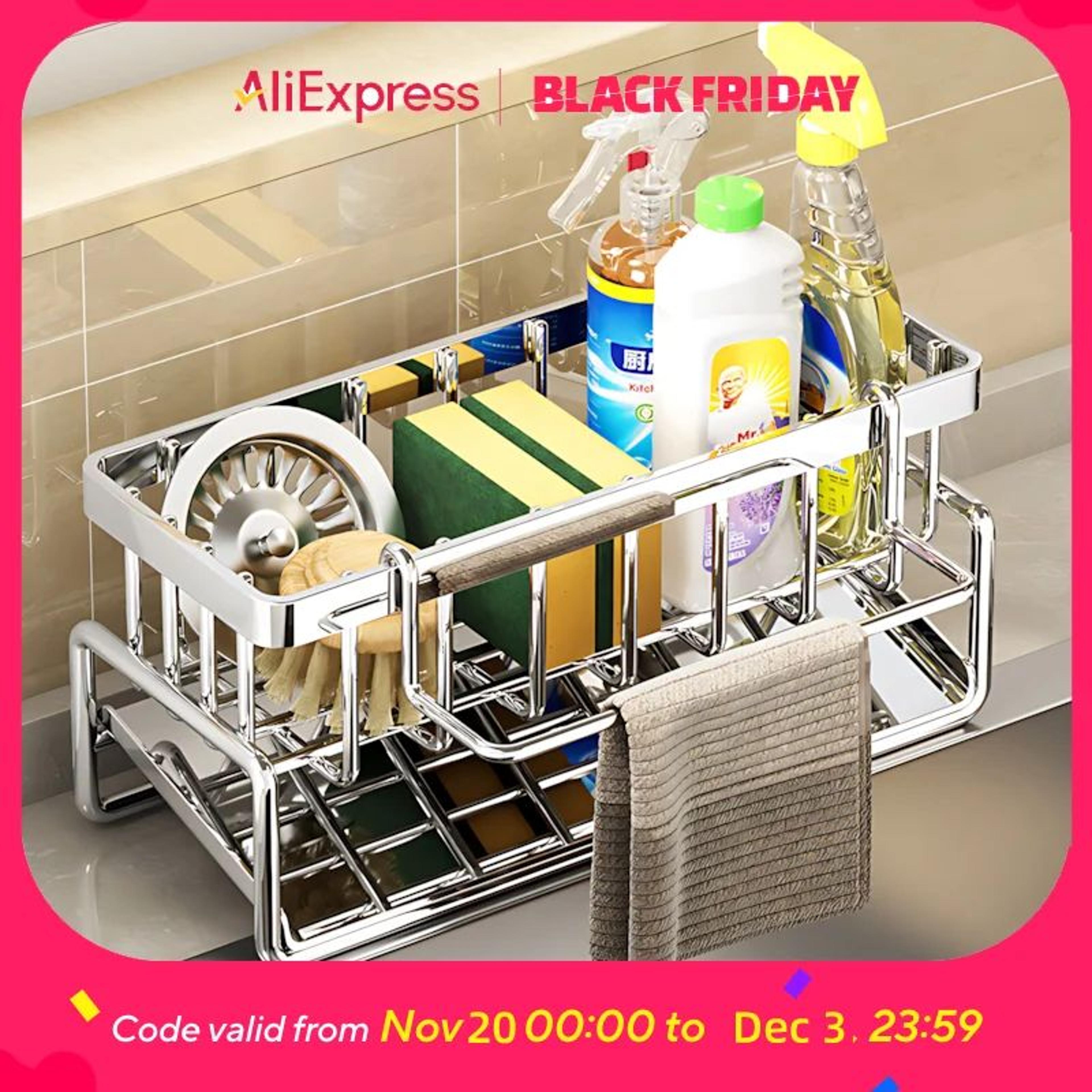 aquaspace over-sink sponge & soap organizer rack – rustproof kitchen sink caddy with no-drill installation