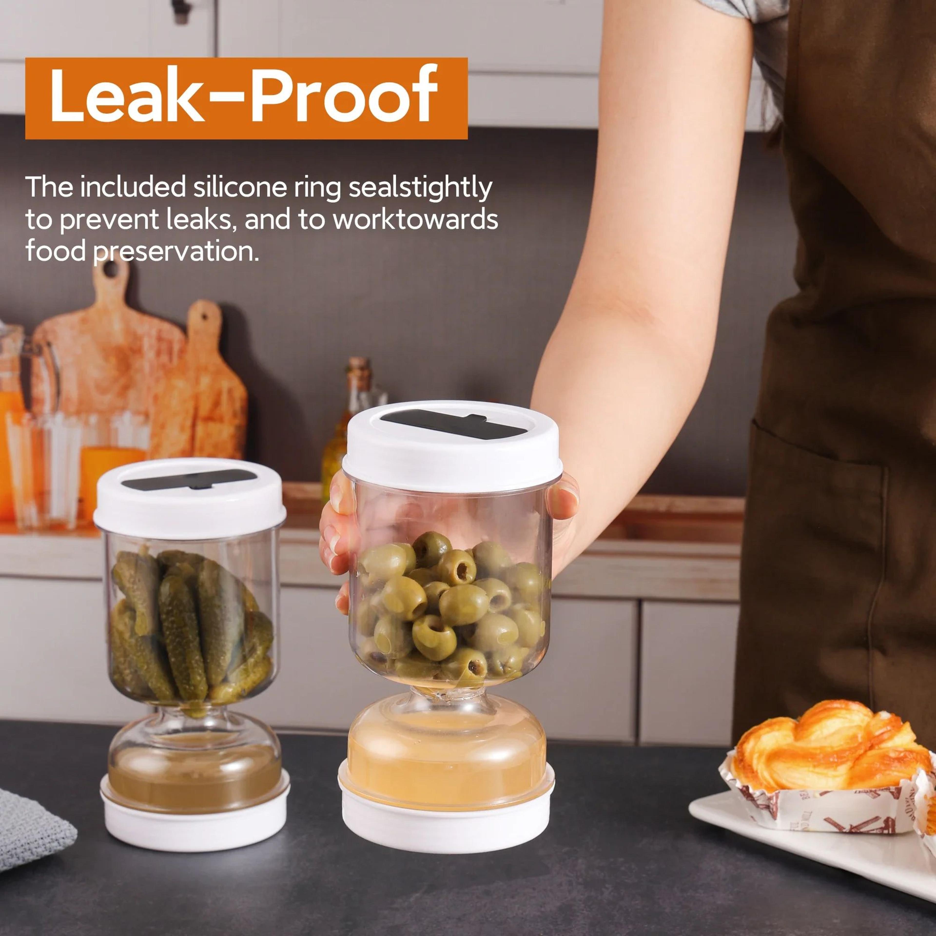 flipflow pickle & olive strainer storage jar