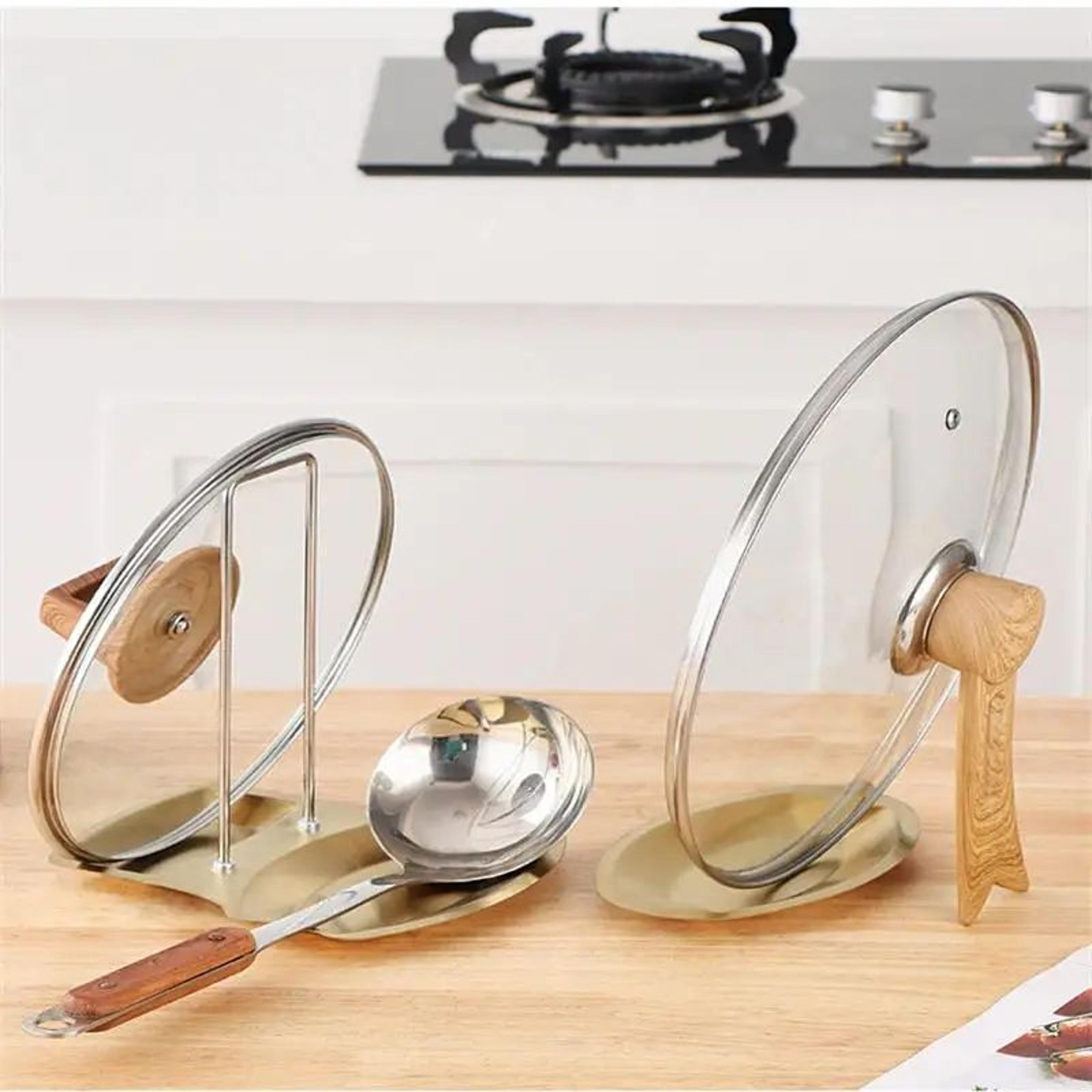 stainless steel pot lid holder kitchen organizer with spoon rest & sponge rack