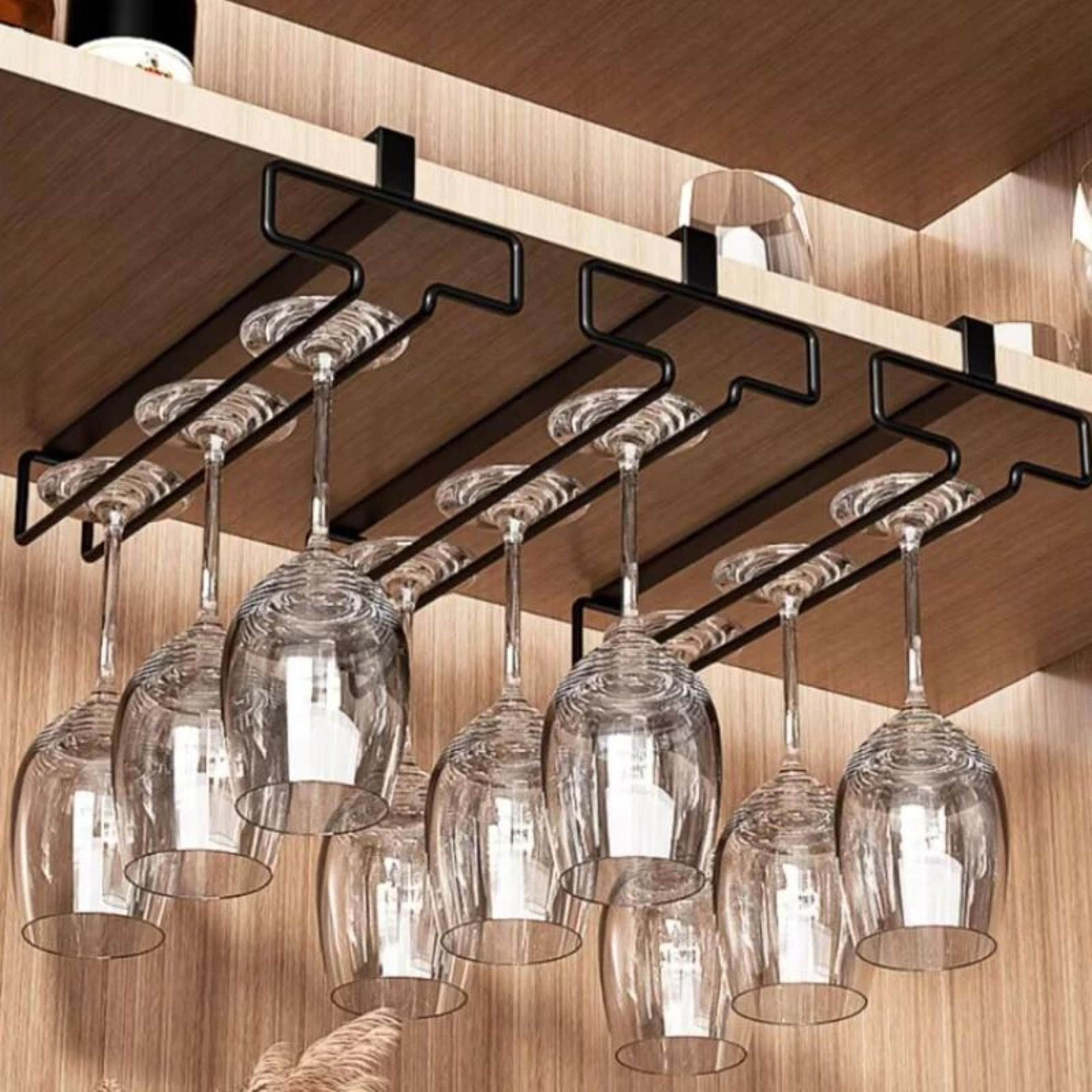 premium under cabinet wine glass rack | no-drill stemware holder | space-saving wine glass storage rack