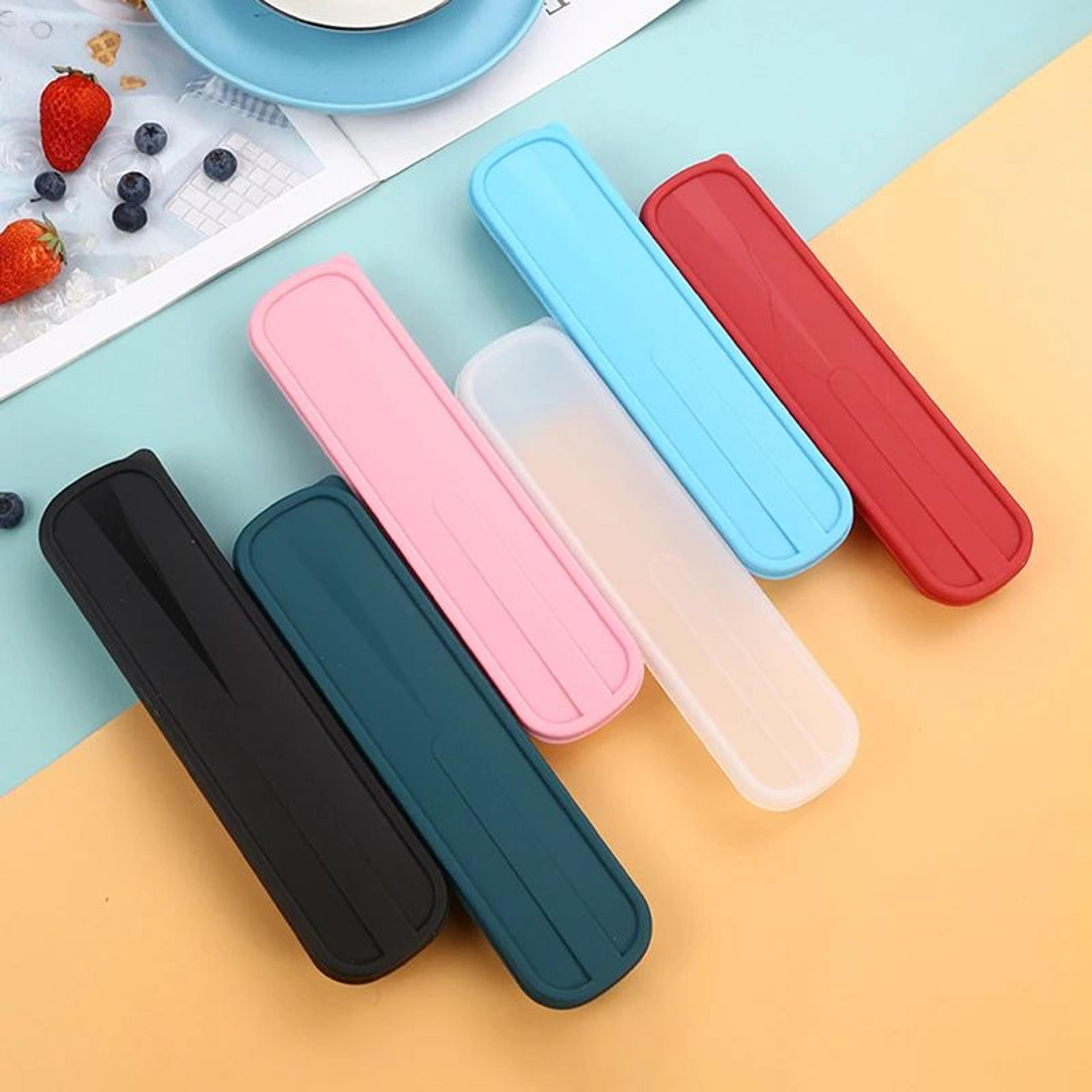 portable cutlery storage case with flip lid travel utensil box