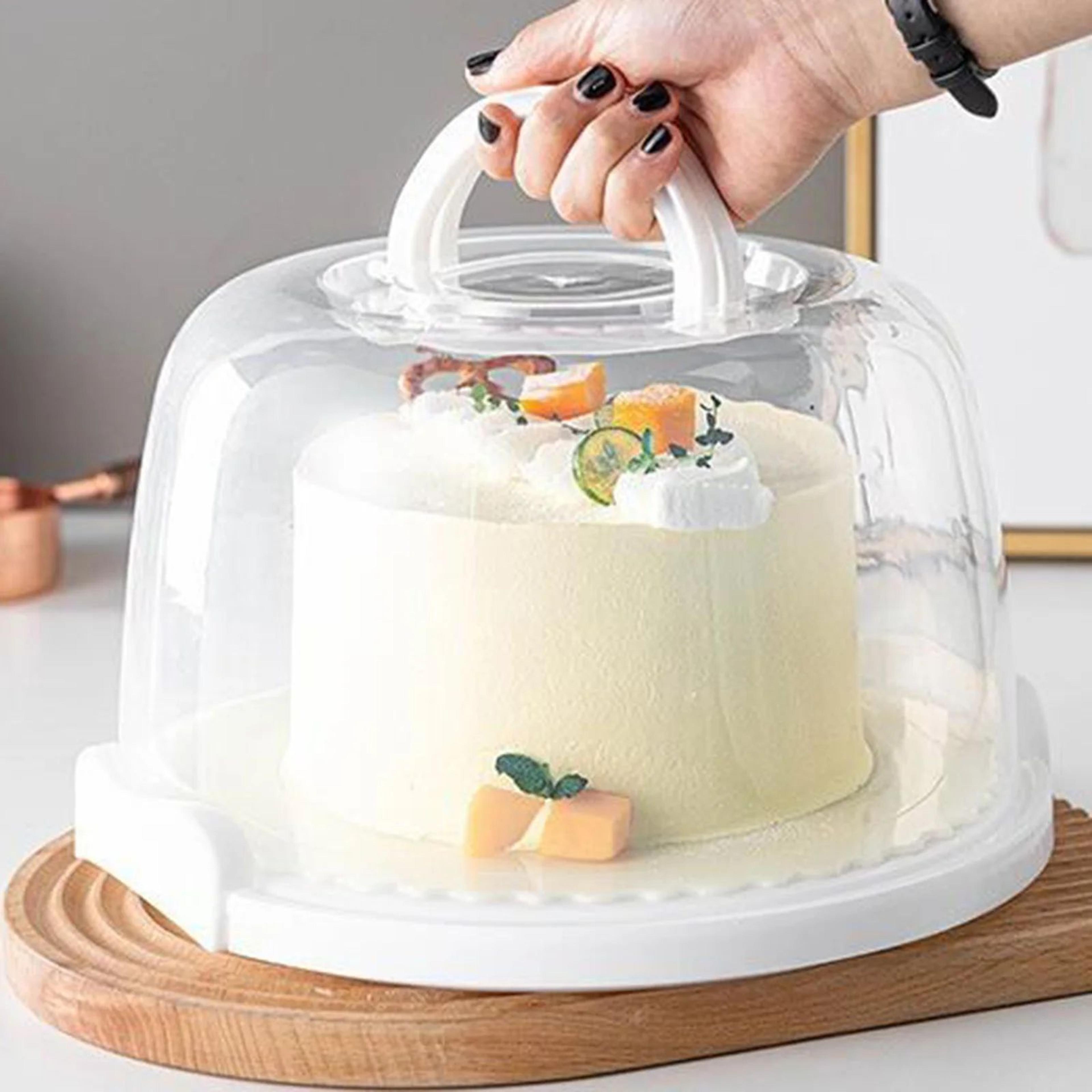 portable cake carrier with foldable handle and secure cake storage container for travel