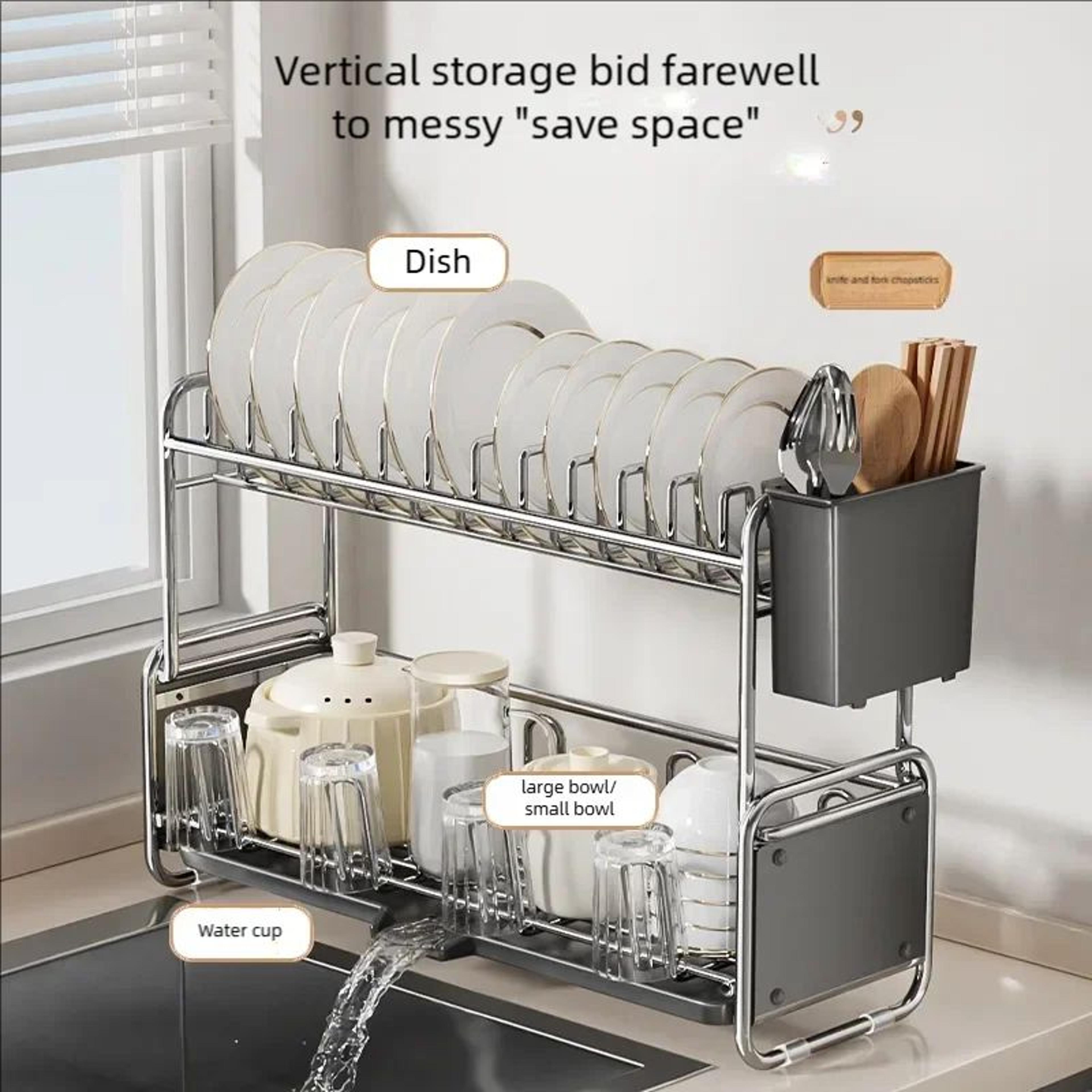 slim rustproof dish drying rack with drainboard for kitchen counter and narrow sink spaces