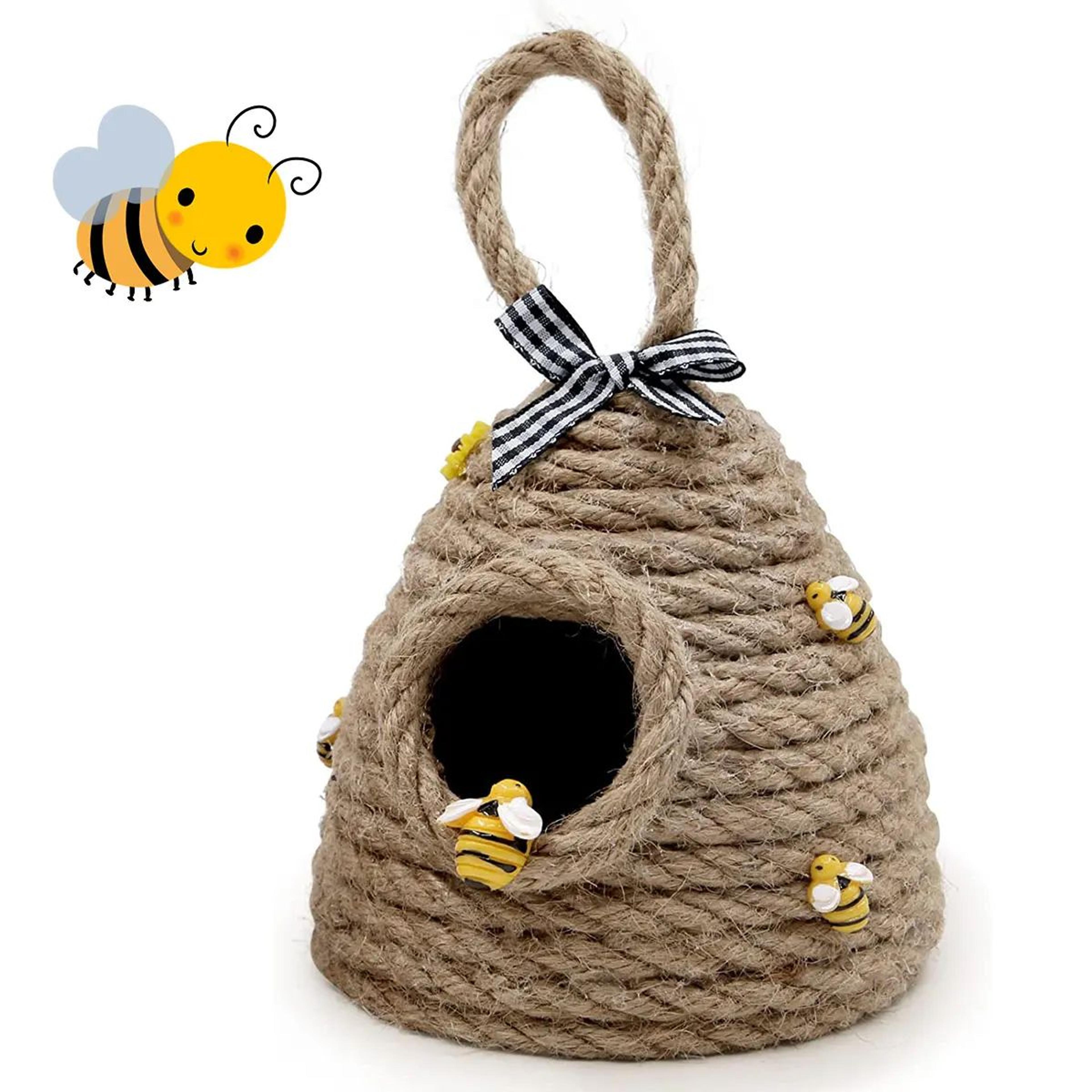 rustic bee tiered tray decor jute beehive hanging decor farmhouse honeycomb wall ornament